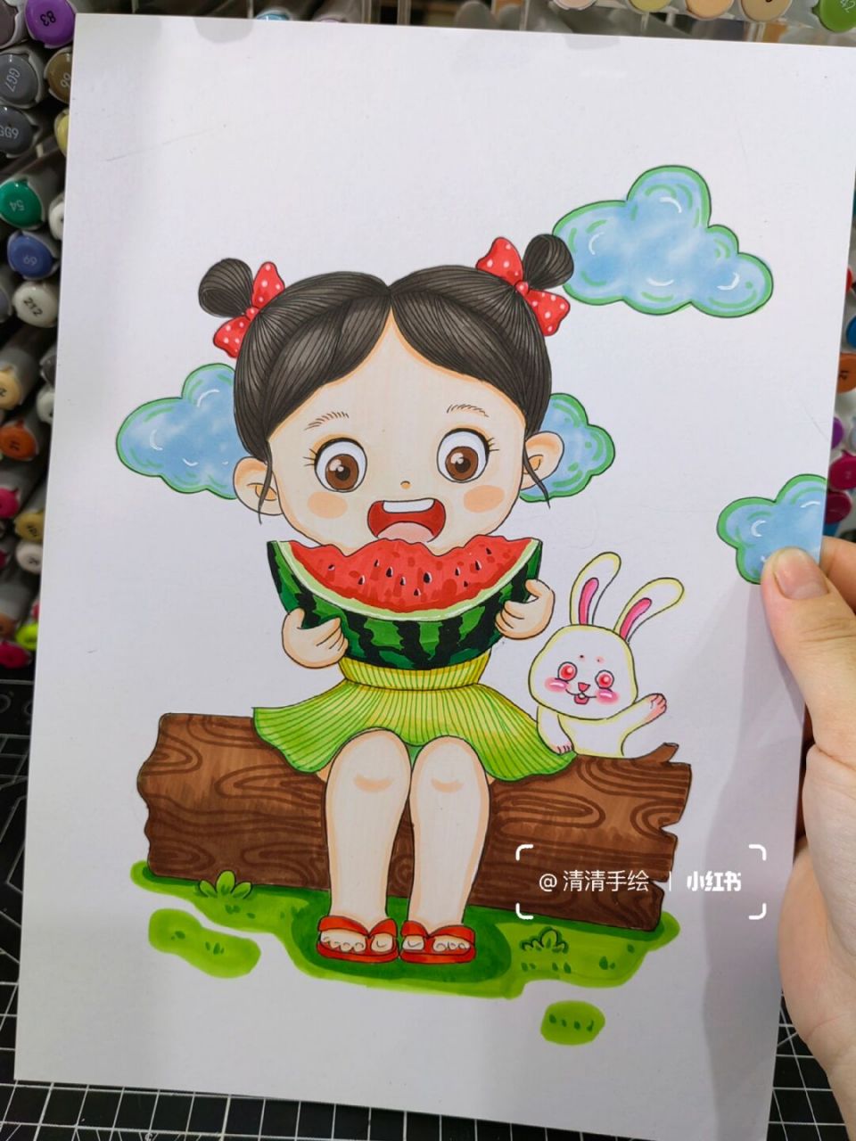 西瓜味的夏天# #儿童插画# #马克笔手绘# #原创儿童画# #治愈