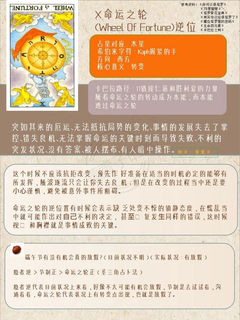 【塔罗笔记】命运之轮正逆位详解 元素: 火 火元素在这张牌显示的特质