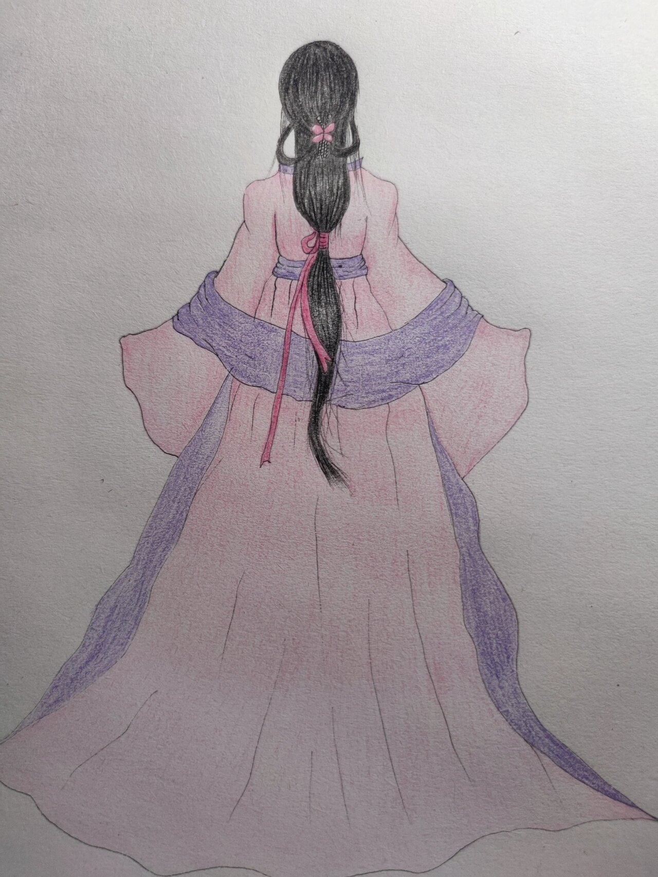 彩铅画(古代美人背影)