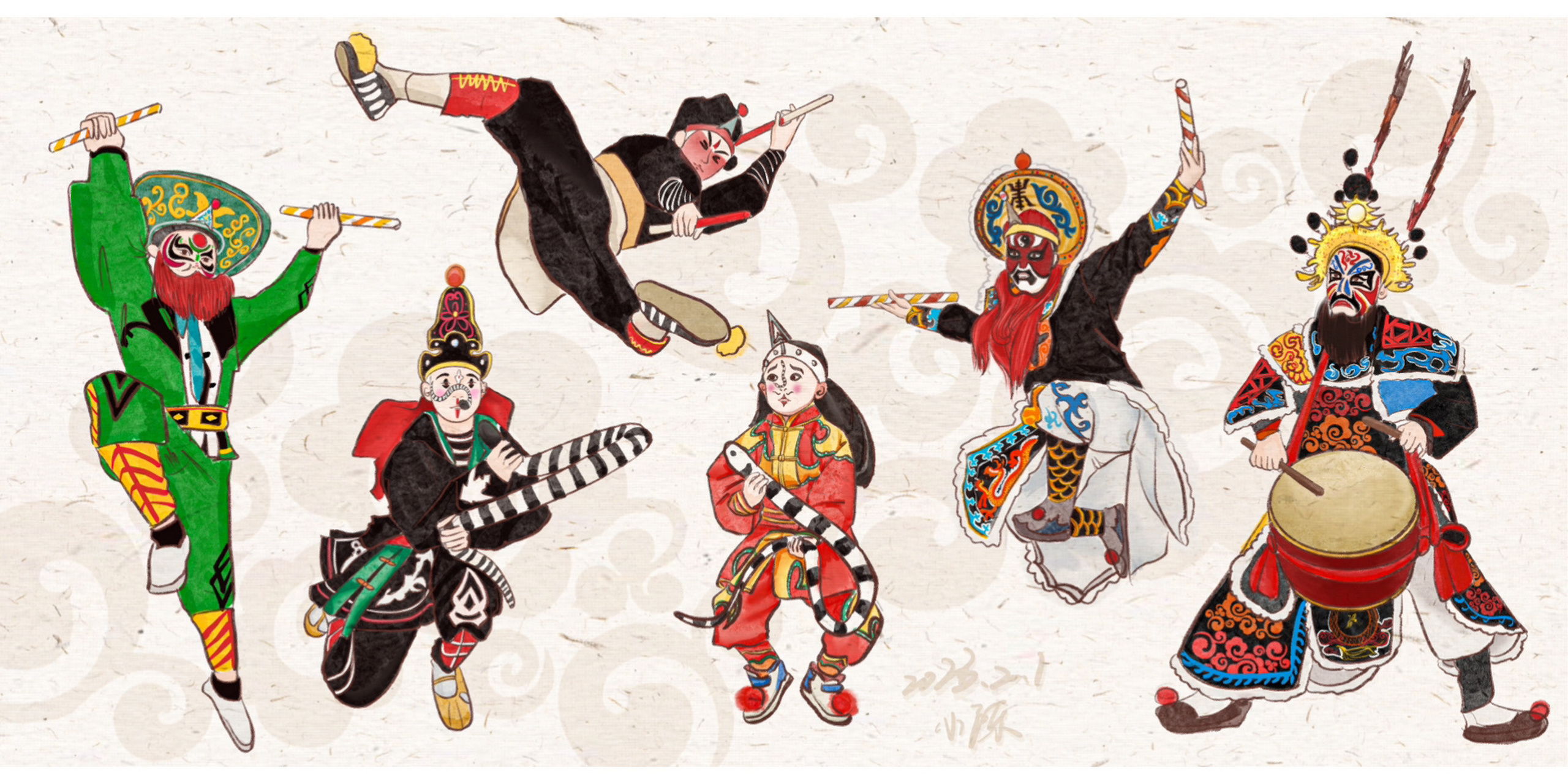 潮汕文化插画|潮汕英歌舞 今年的英歌舞非常受欢迎,手绘了几个人物