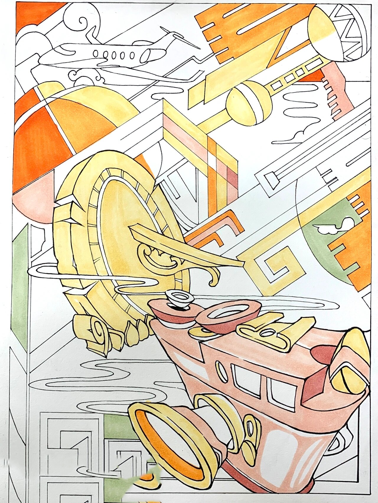 高考设计 色彩构成 装饰画 这幅作品以黄绿色调为主,是一副以科技类为