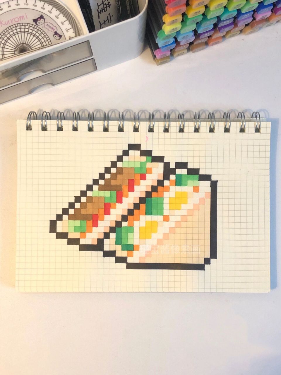 999幅像素画第86期:a5早餐三明治791500 规格:a5方格本 横着画