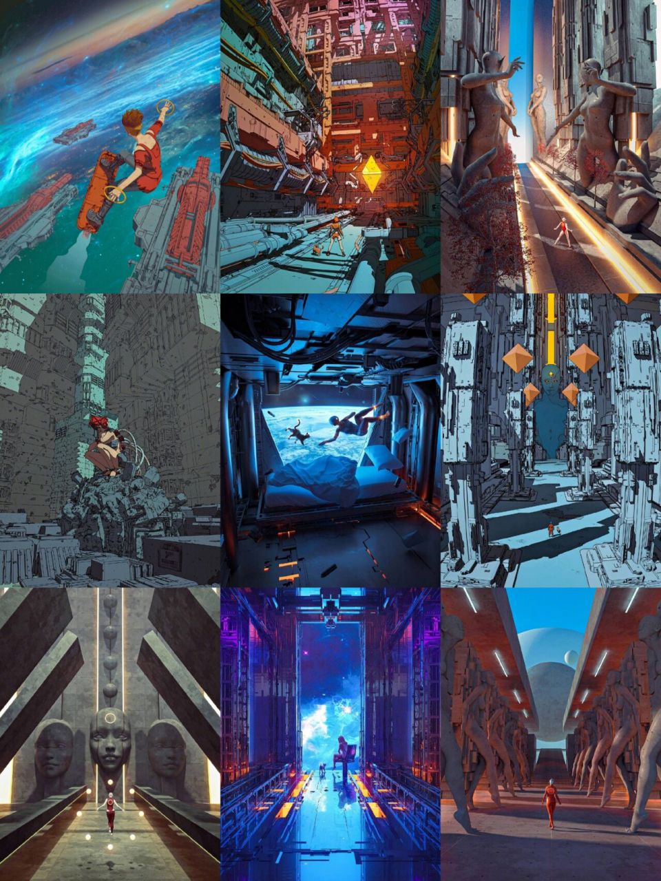 20 一组少见的科技,科幻主题场景插画 画面冲击力和色彩都很不错 by