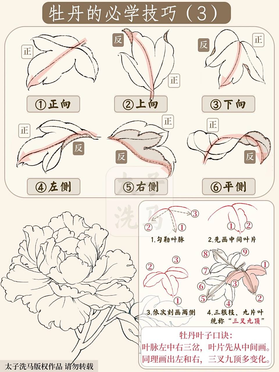 国画入门|96牡丹的必学技巧(3)97叶子画法6015 98今天分享