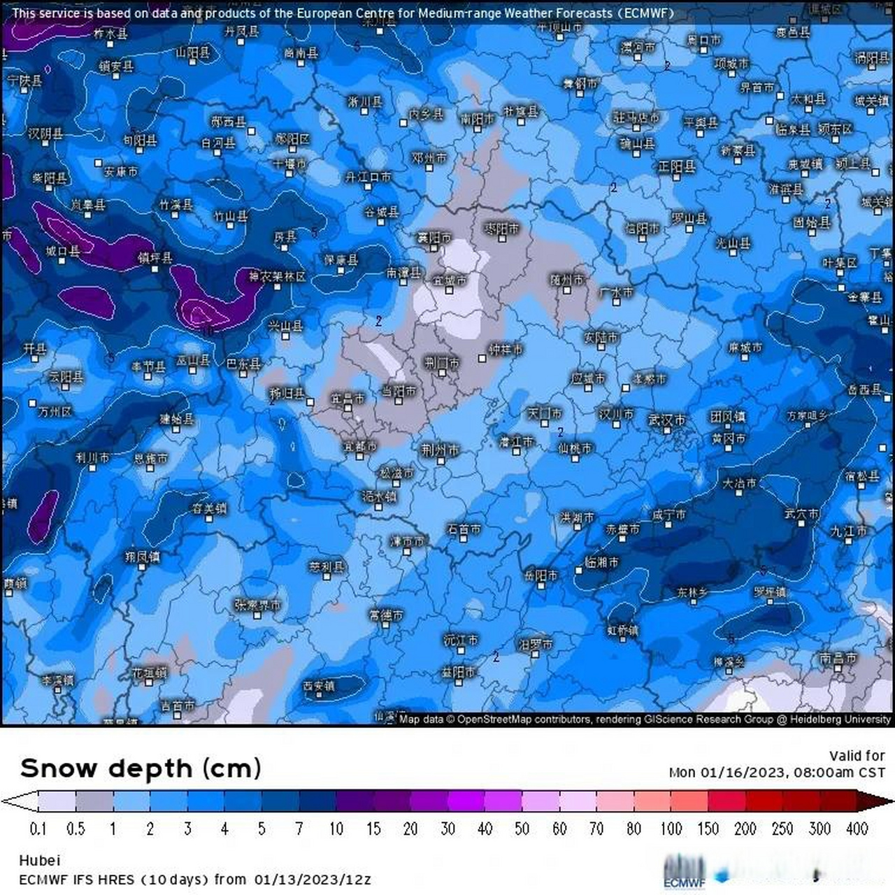 【湖北,重慶降雪】本次湖北降雪分佈非常不均勻,西部和東部都有望達到