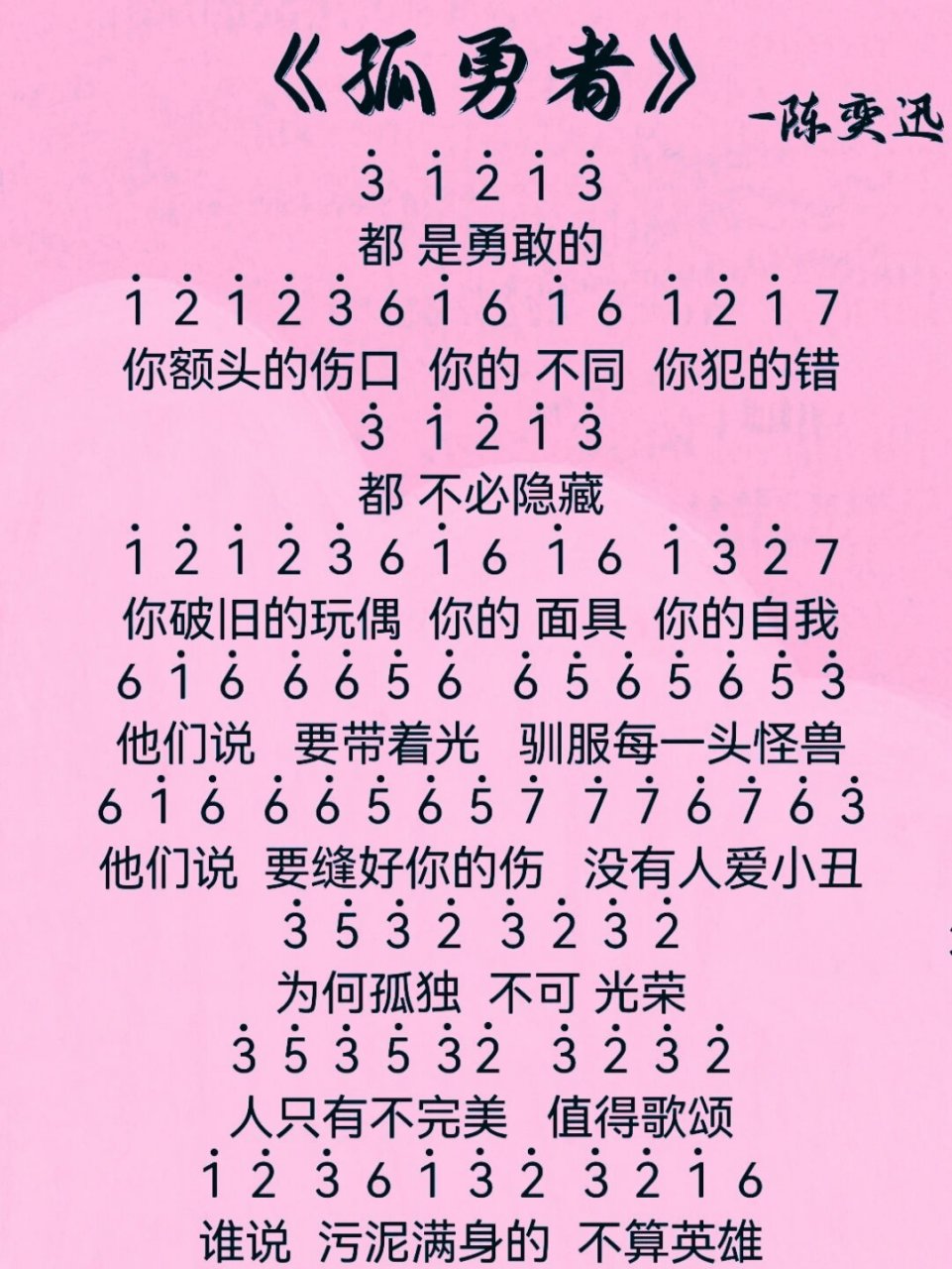 《孤勇者》94拇指琴简谱 热门歌曲97  孤勇者 完整版哦～ 快来领