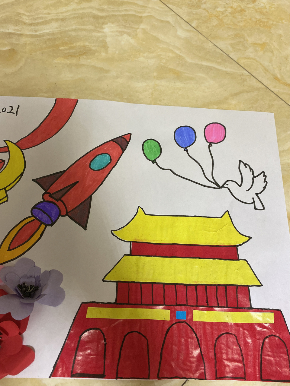 "童心向党爱祖国,五彩画笔绘党心"亲子画 记儿子的第一次亲子绘画作业