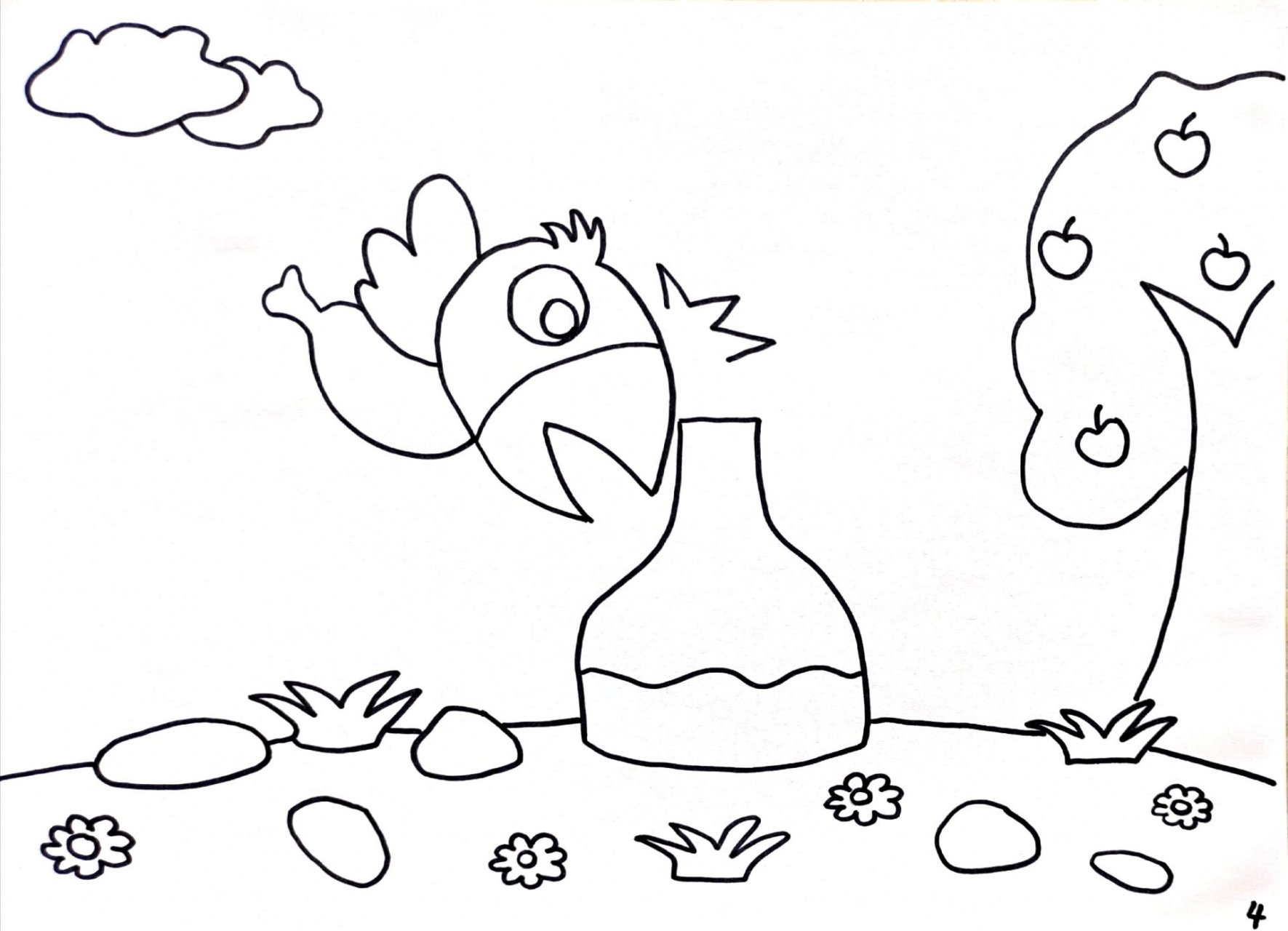 更新绘本故事《乌鸦喝水》可打印的线稿图 需要图片的小伙伴三连后