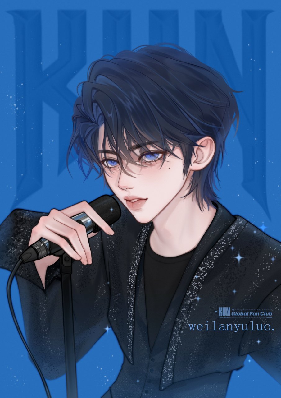 紧握手中麦克风 唱享内心之热爱 @蔡徐坤  手绘┊蔚蓝禹落·坤 文案