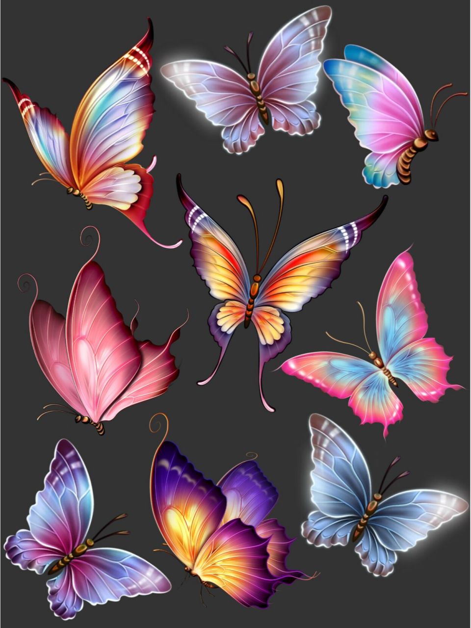 古风动物png97 今天分享一些手绘水彩蝴蝶,彩色蝴蝶素材,古风国风