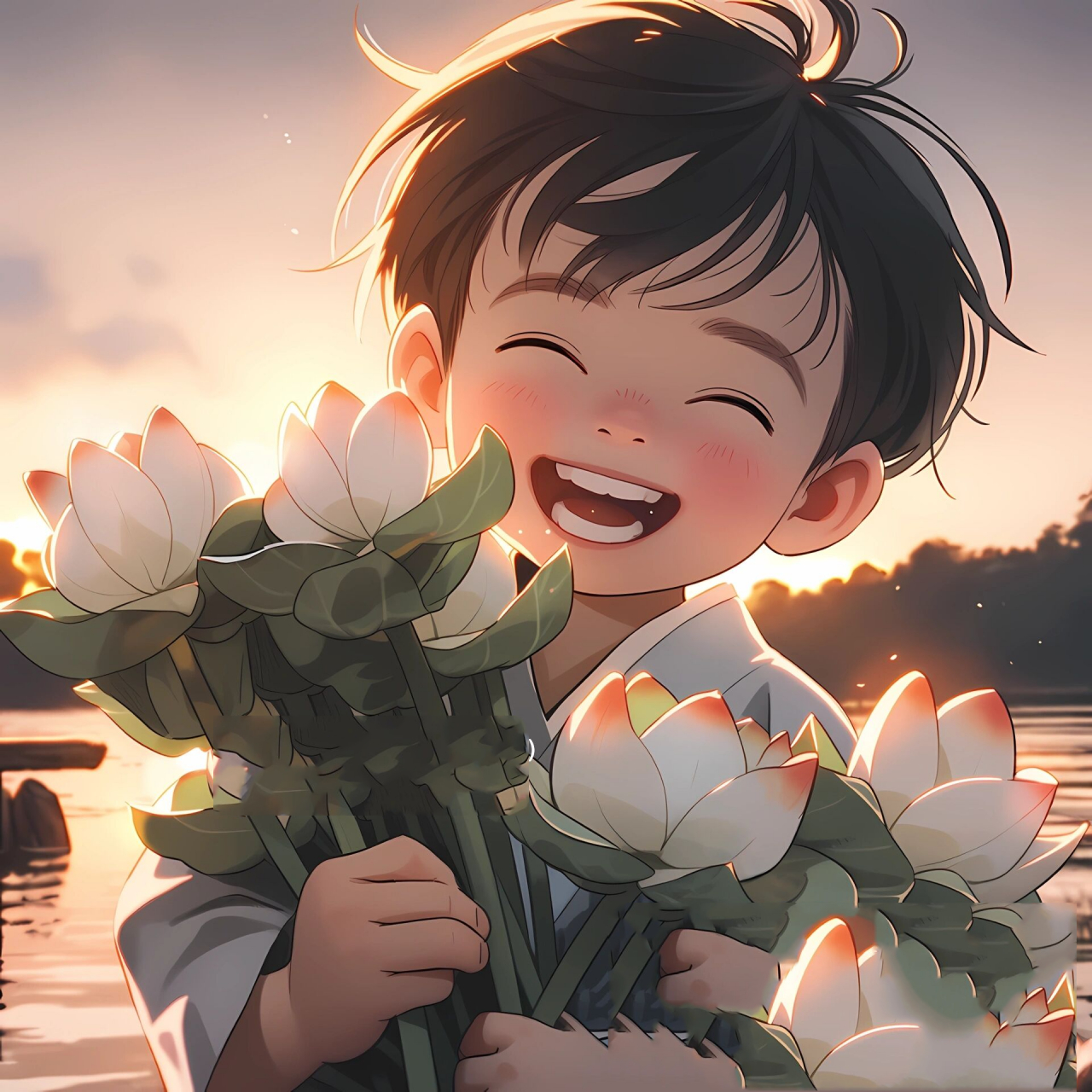 招财捧花情头/荷气生财好运莲莲来,情侣头像