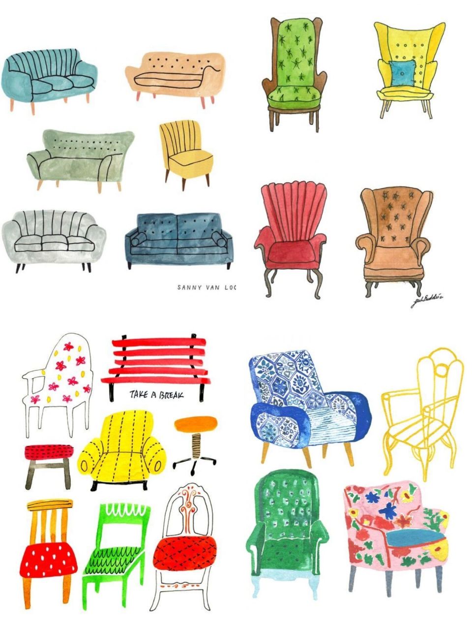 各式各样的椅子画画图片