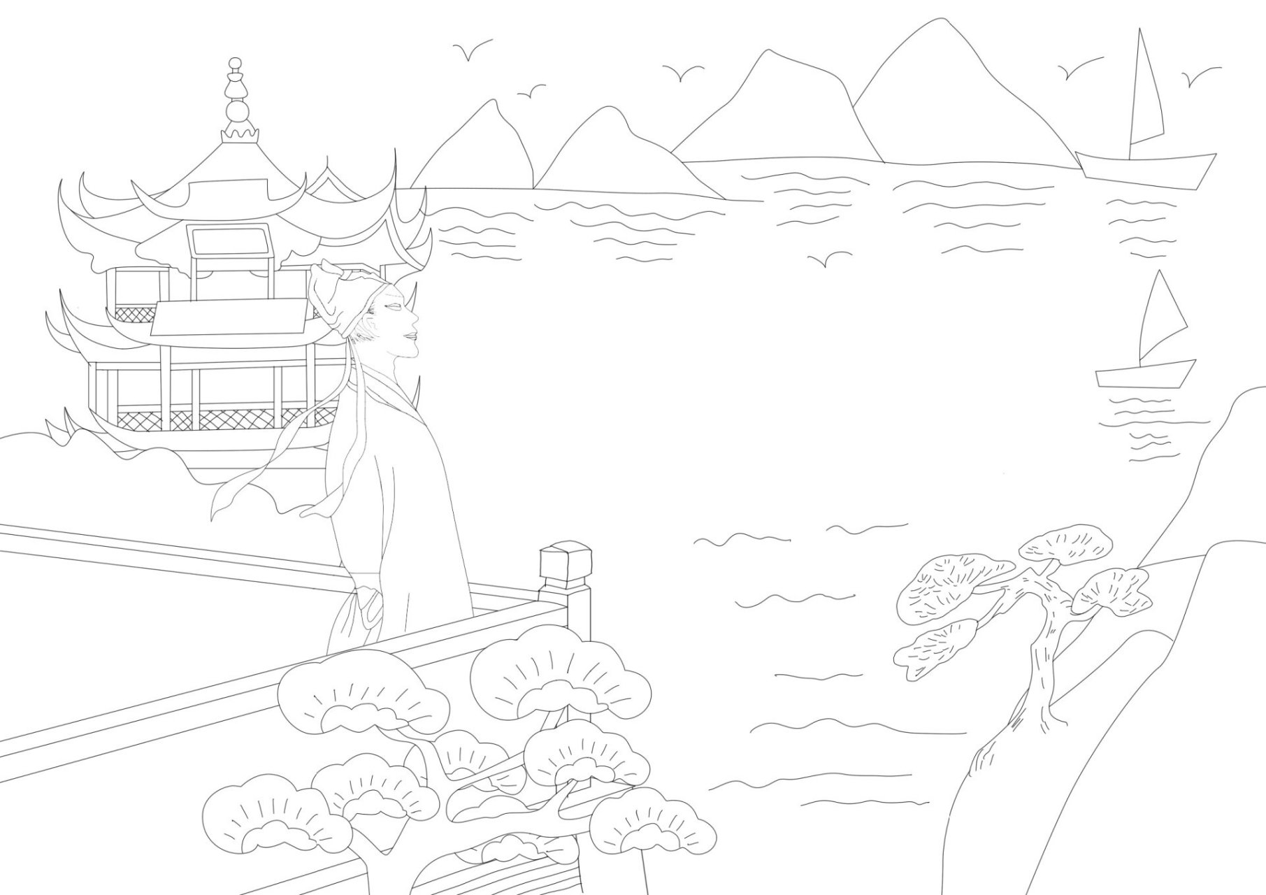 小学1-6年级古诗词配画,黑白线稿,涂色古诗手抄报年级