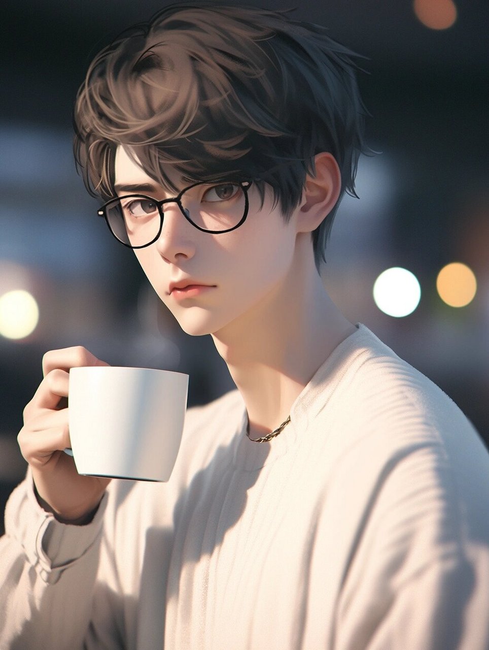 【男生头像】初冬,一杯咖啡 白色毛衣, 一杯咖啡.