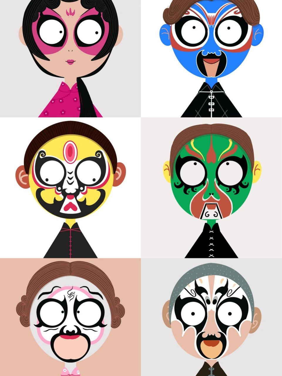 京剧q版脸谱设计非遗传承设计【1】 以脸谱花纹为原型,把人物q版化,有