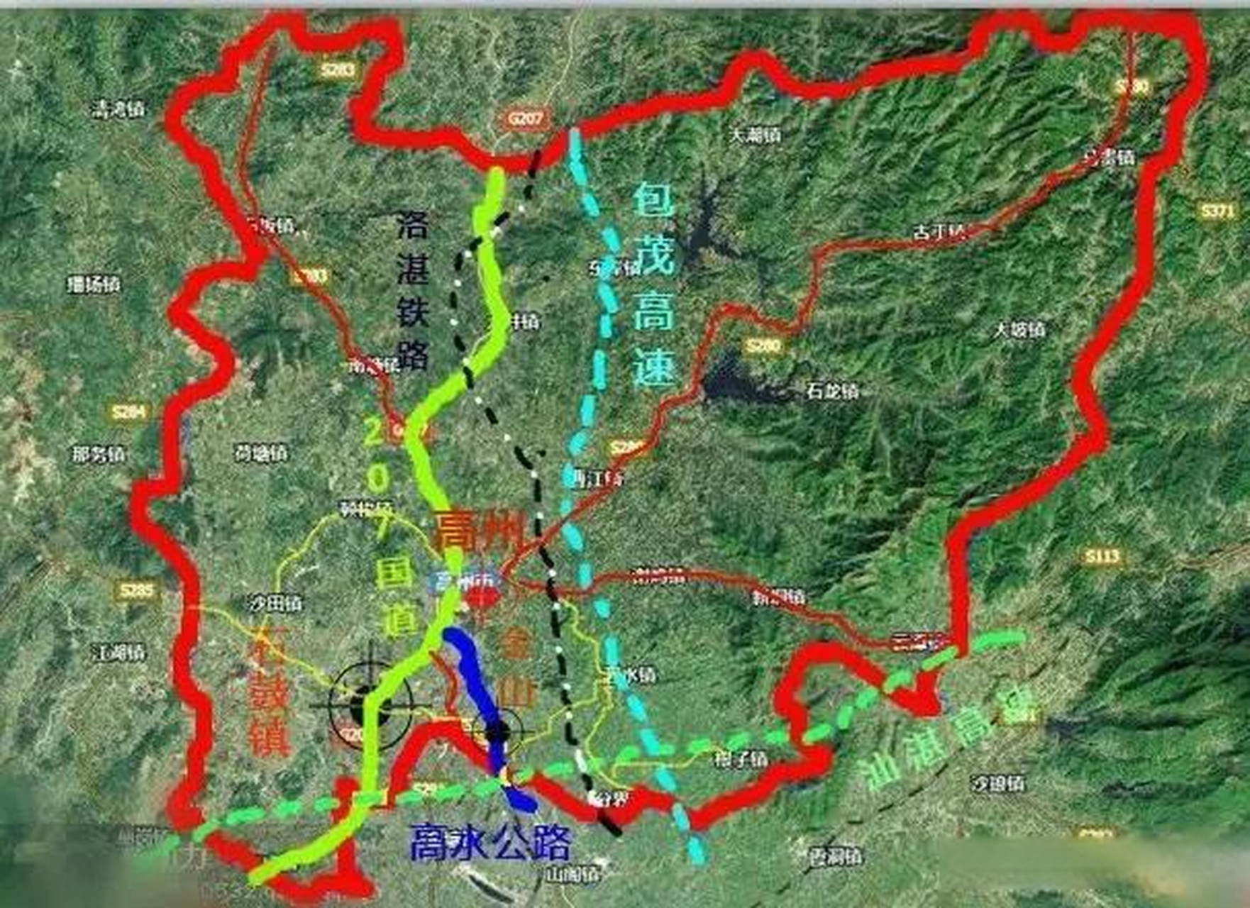 包头至茂名的包茂高速线路示意图