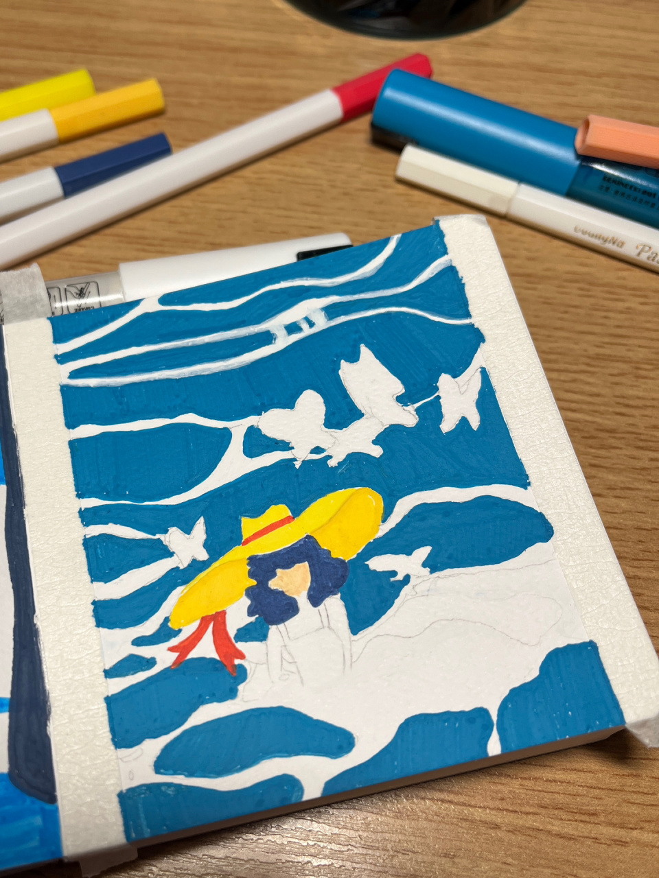 冲浪女孩(含步骤) 97第一次尝试用丙烯马克笔画海浪97画的时候要