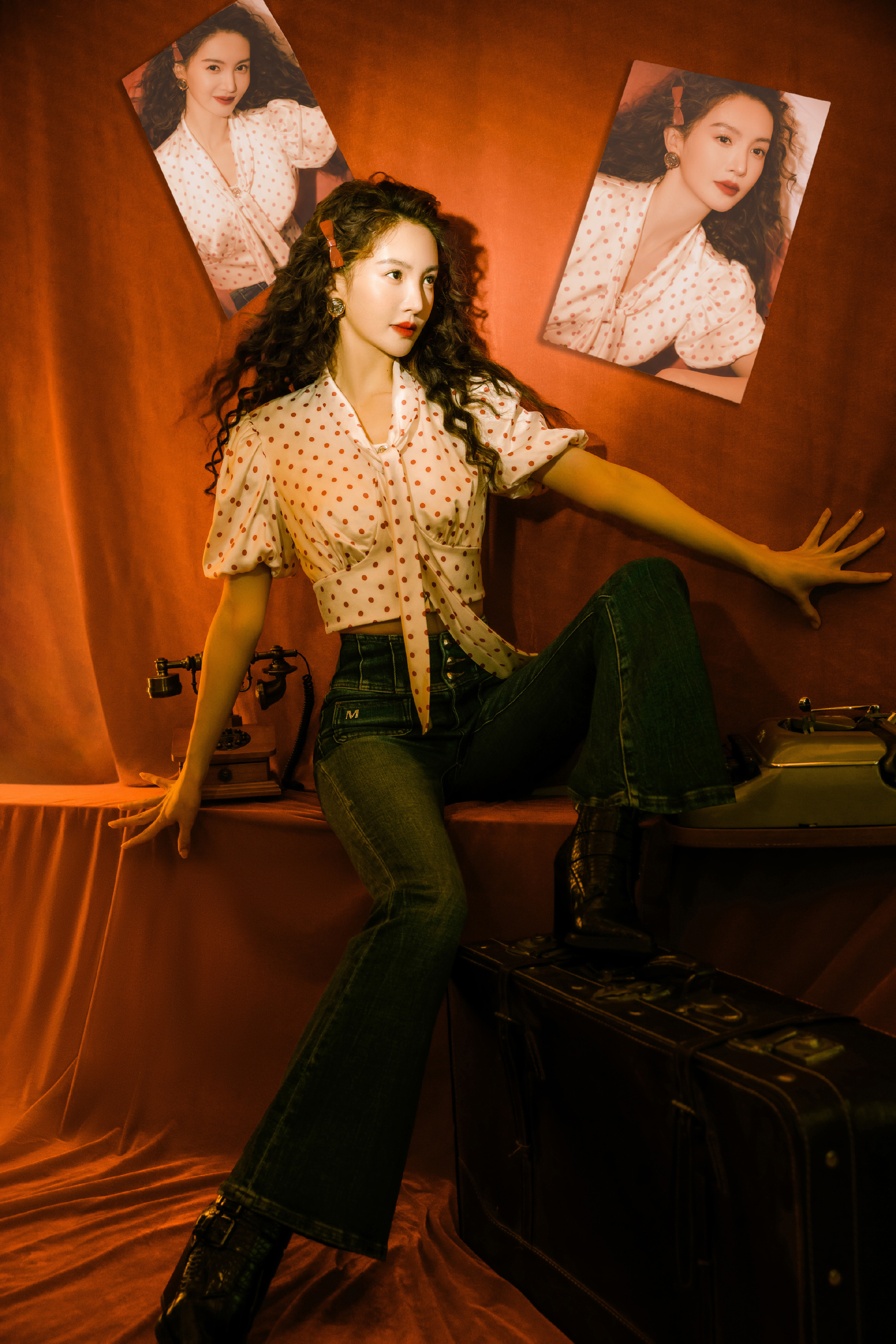 金晨,羊毛卷复古女郎