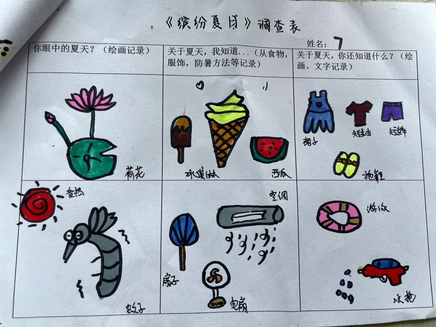 幼儿园作业9799《缤纷夏日》调查表 幼儿园作业 关于夏天