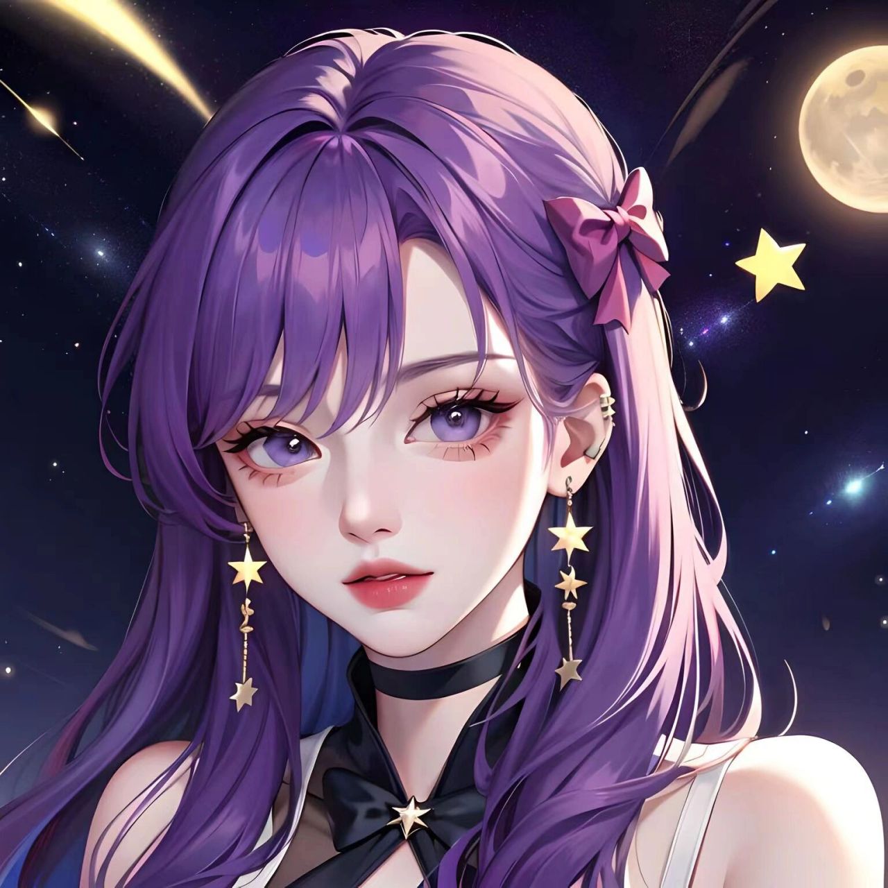 紫色头发星月少女头像