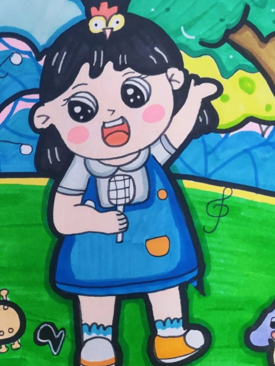 《歌声与微笑》儿童画 因为要交作业了,画的比较急,有画的不好的地方