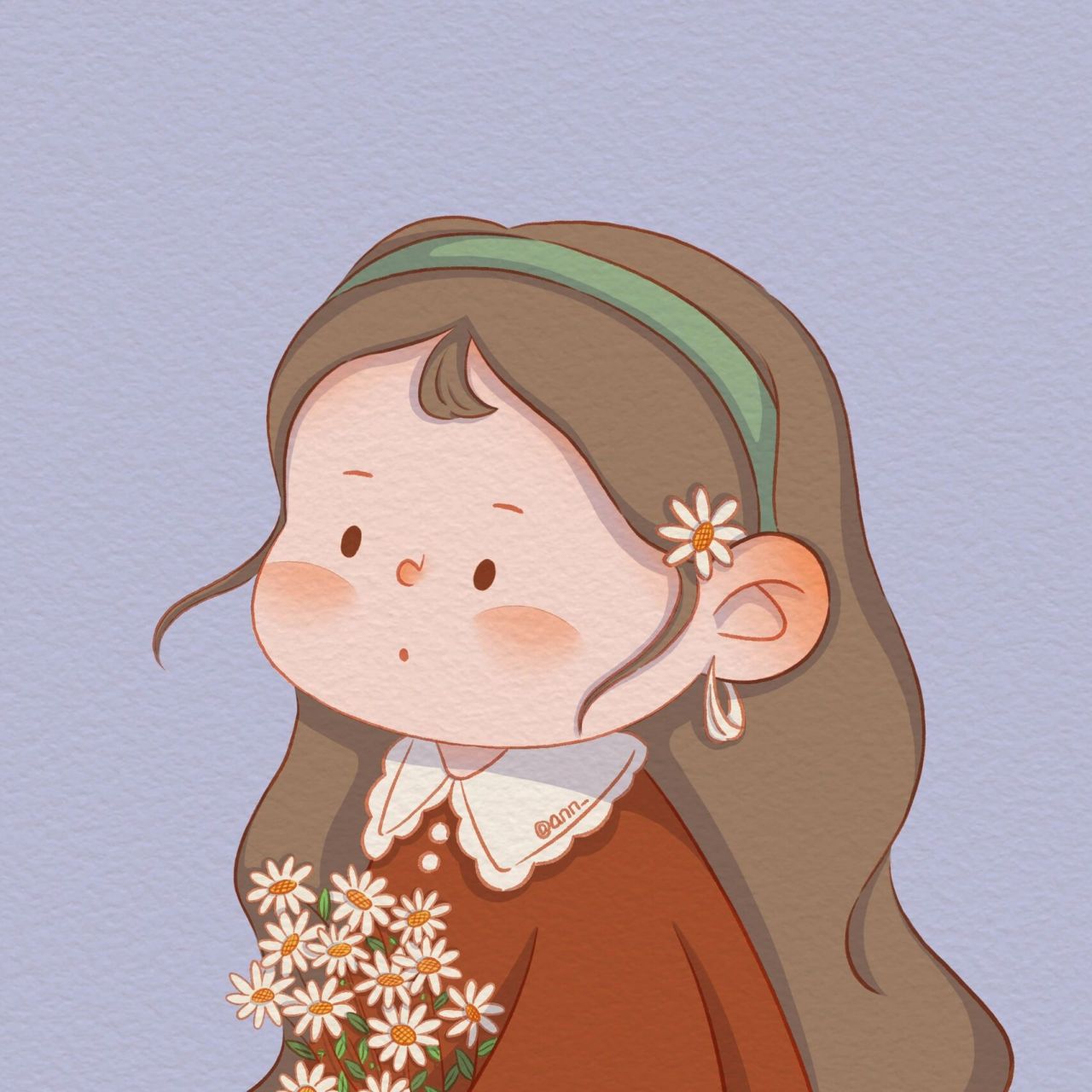 插画存档|小雏菊女孩头像98 给小雏菊妹妹上个色 春天是花花的季节