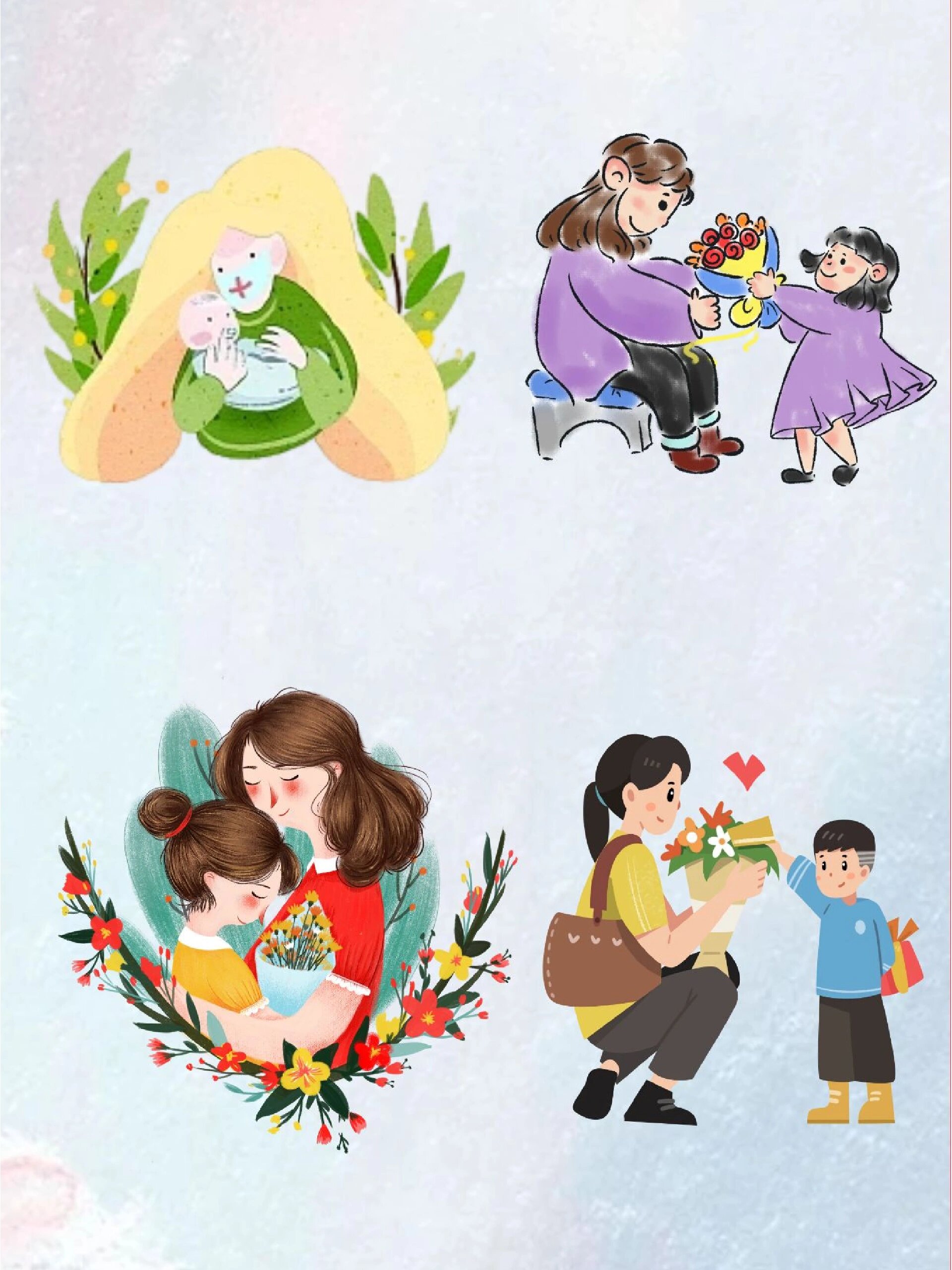 母亲节丨亲子人物素材丨卡通插画免抠素材