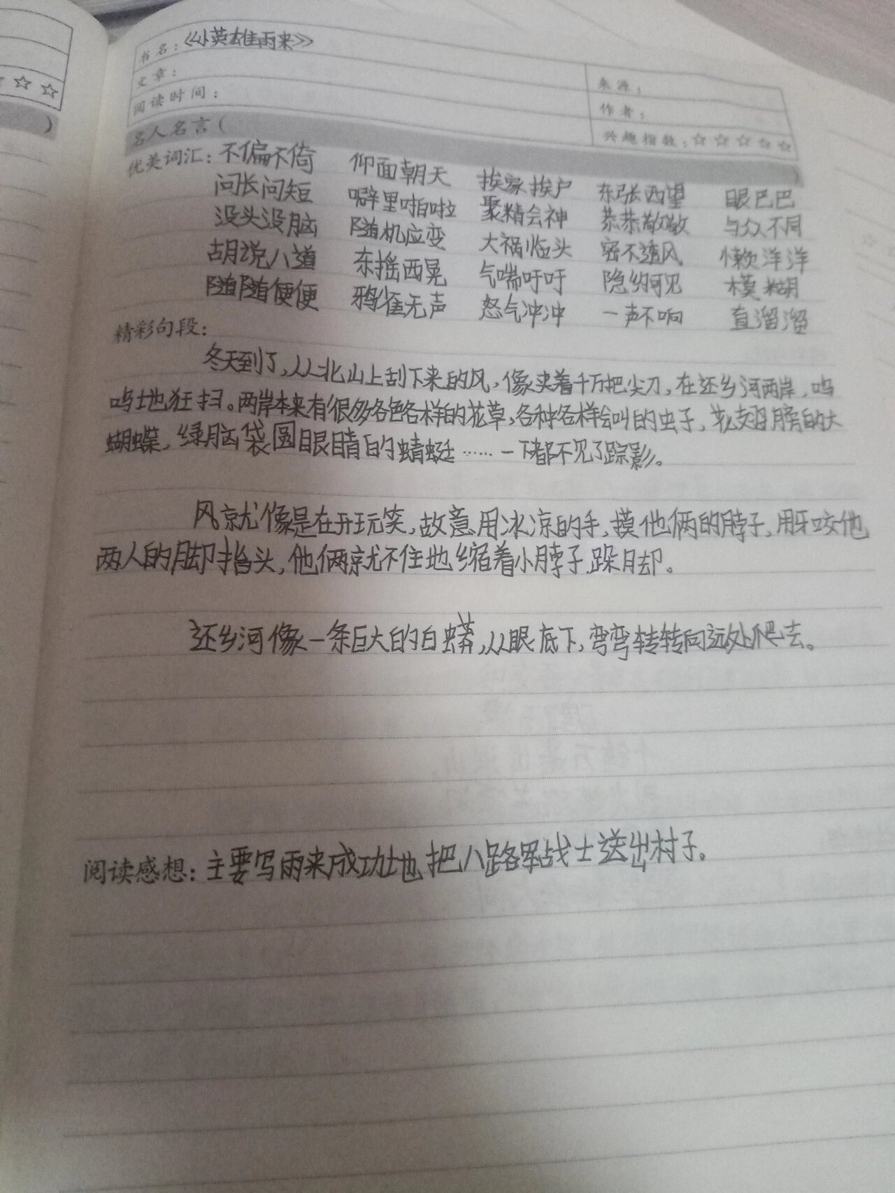 《小英雄雨来》阅读摘抄