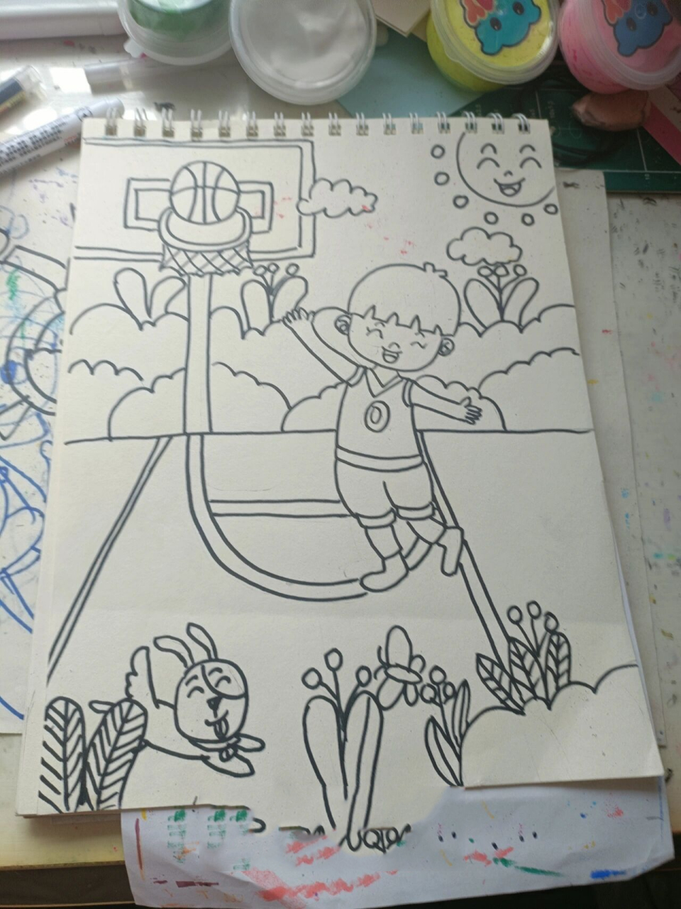 每日一画156幅儿童画《打篮球》  临摹 最近一直都有在临摹单个人物