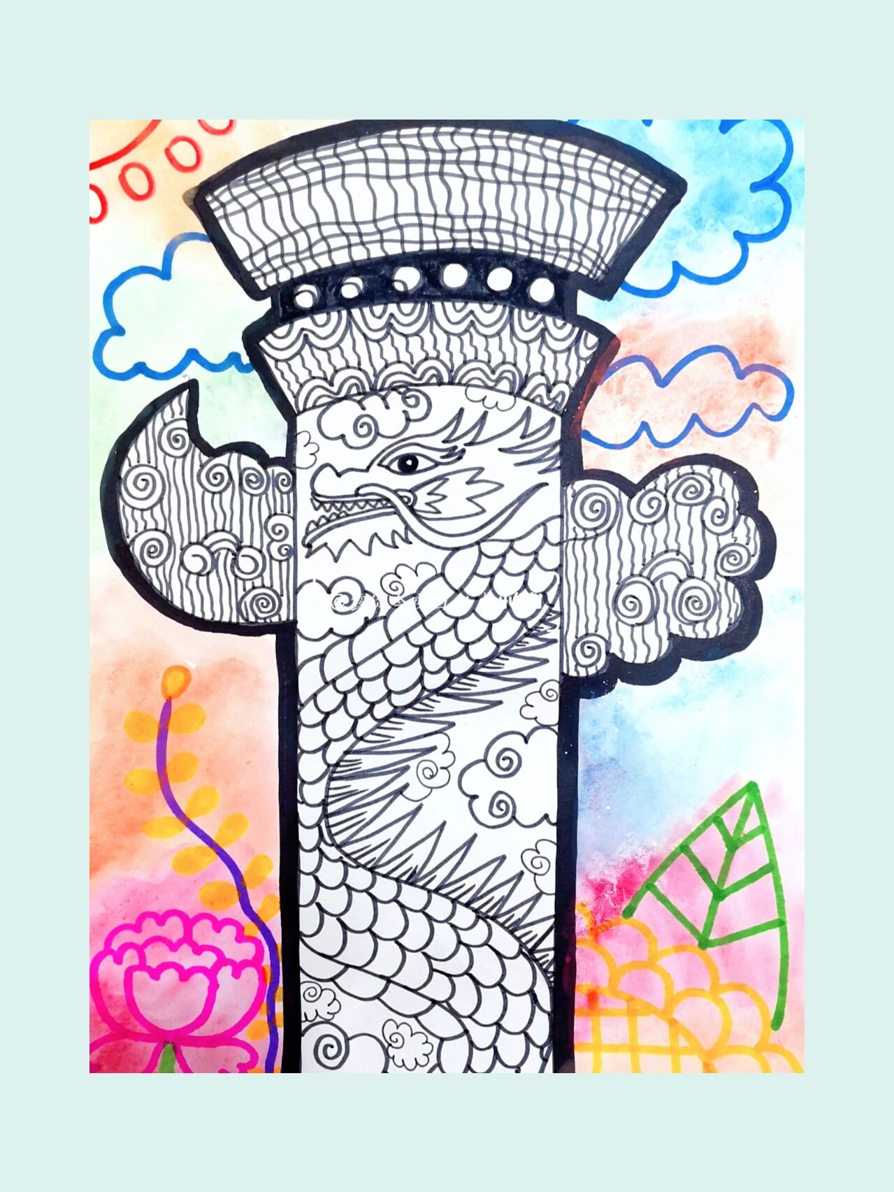 ??华表柱??黑白水彩画?
