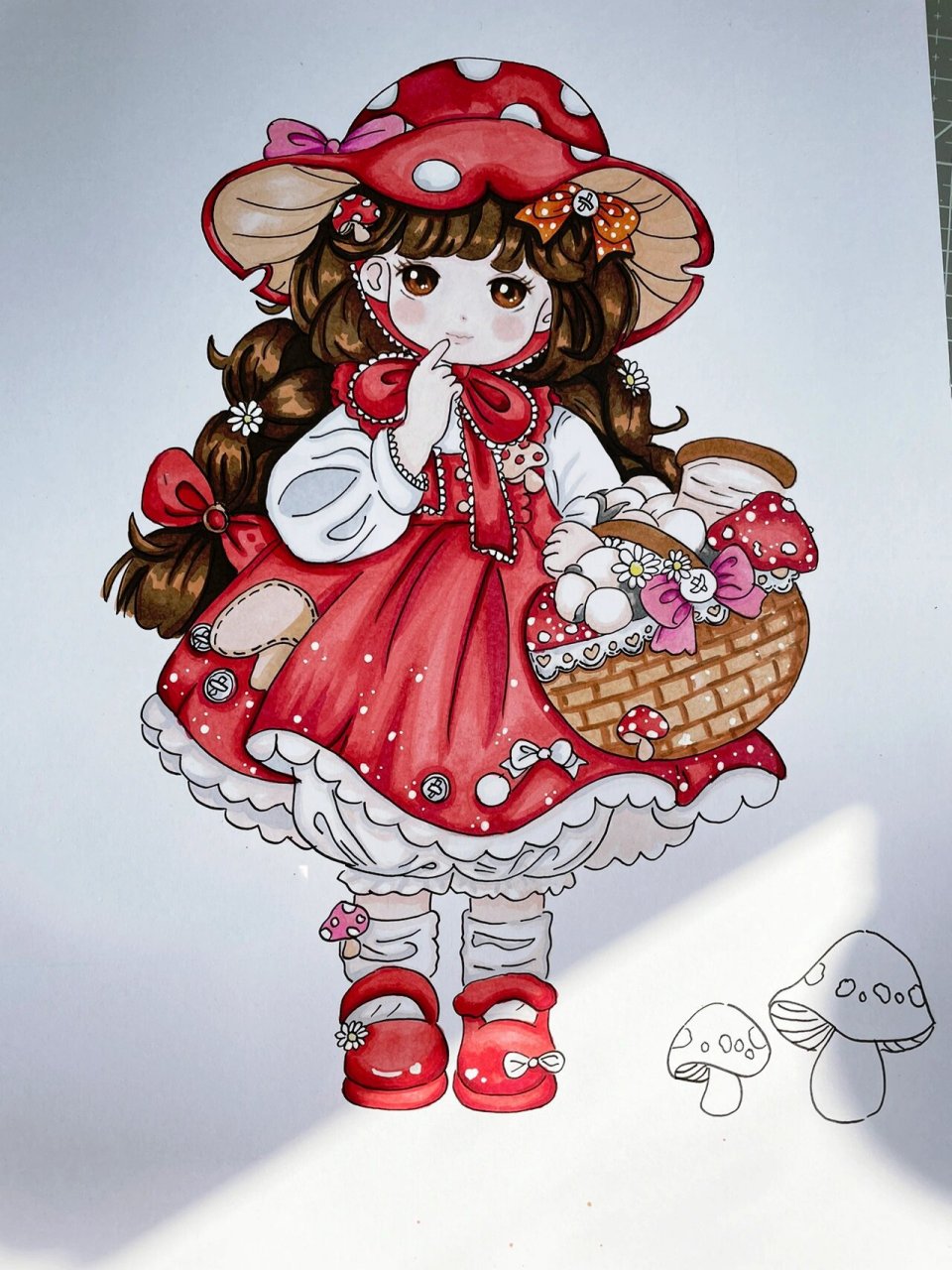 马克笔绘画-采蘑菇的小女孩 临摹自原作者创作的小女孩实在太可爱了