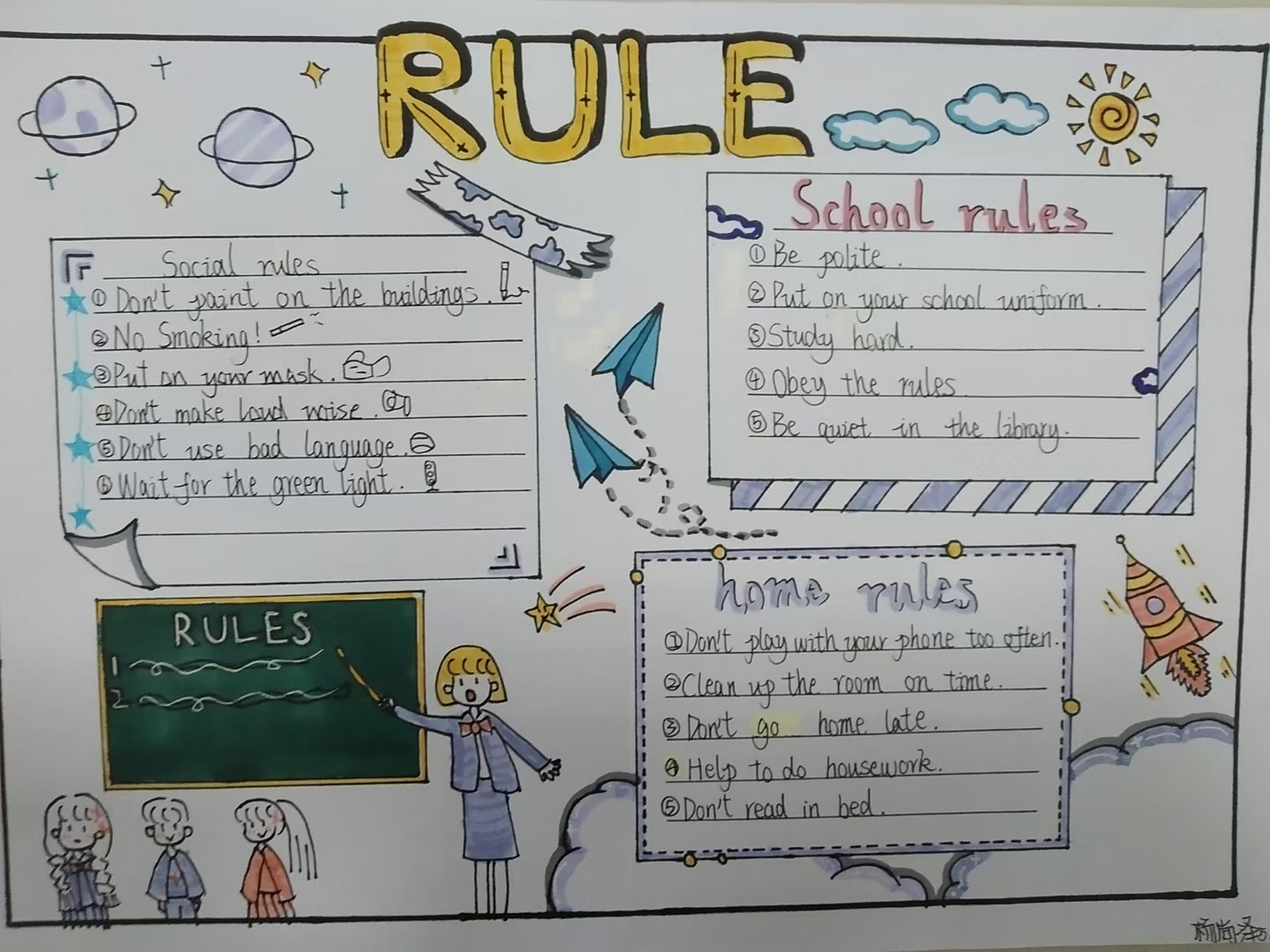 class/home/social rules 手抄报 也可以给板书一点启发