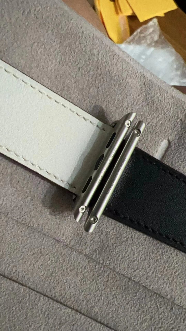 苹果原装爱马仕表带45/41mm黑白配金色 苹果原装正品爱马仕真皮表带