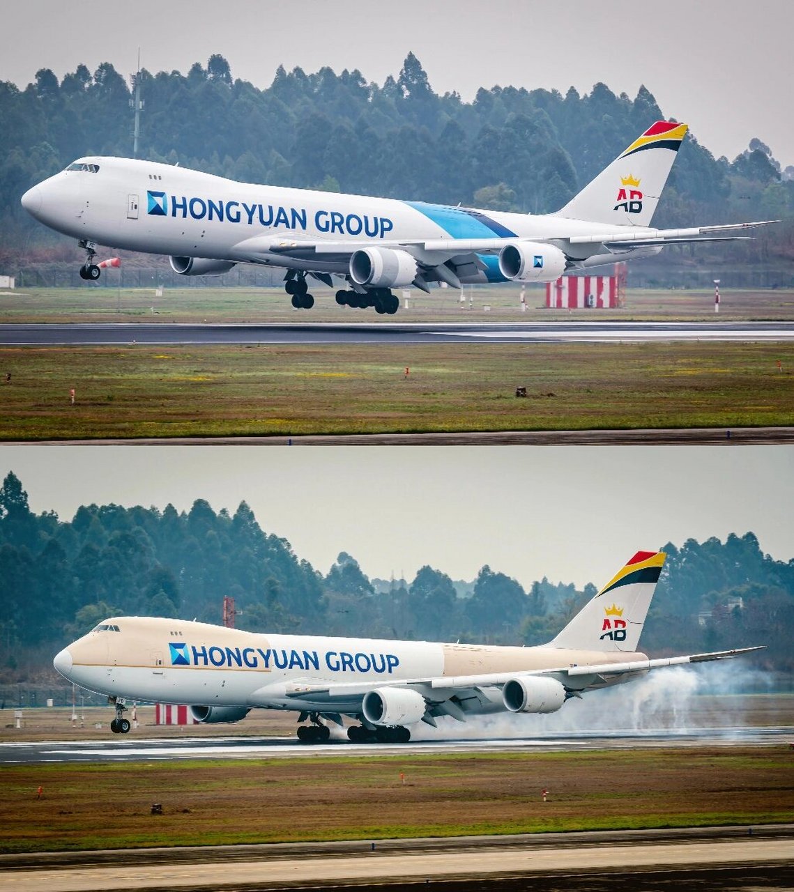 两架不同涂装的波音747-8f货机大图欣赏 宏远货运比利时航空的两架