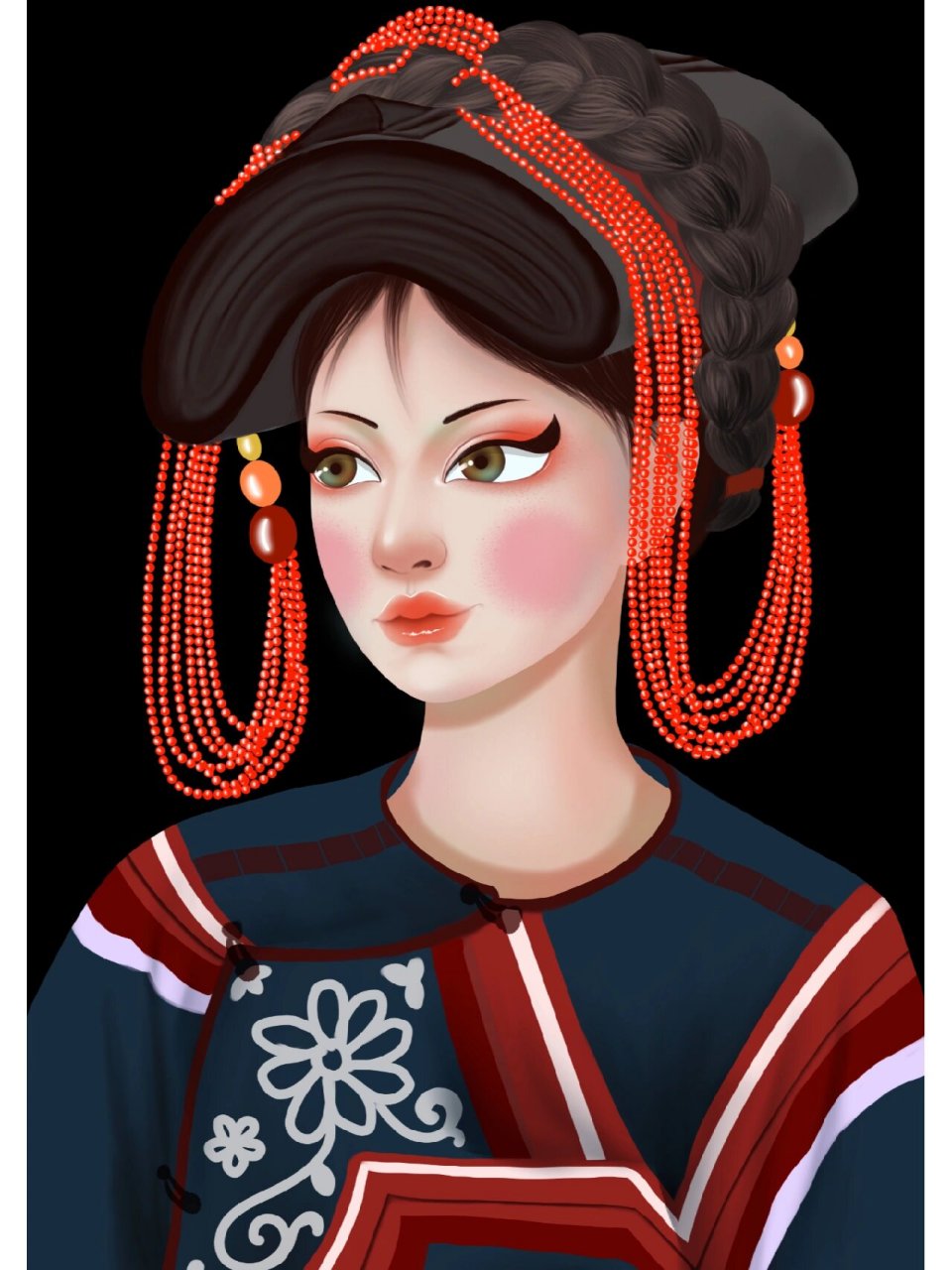 彝族姑娘头像头饰系列1～9 彝族已经画超九宫格了