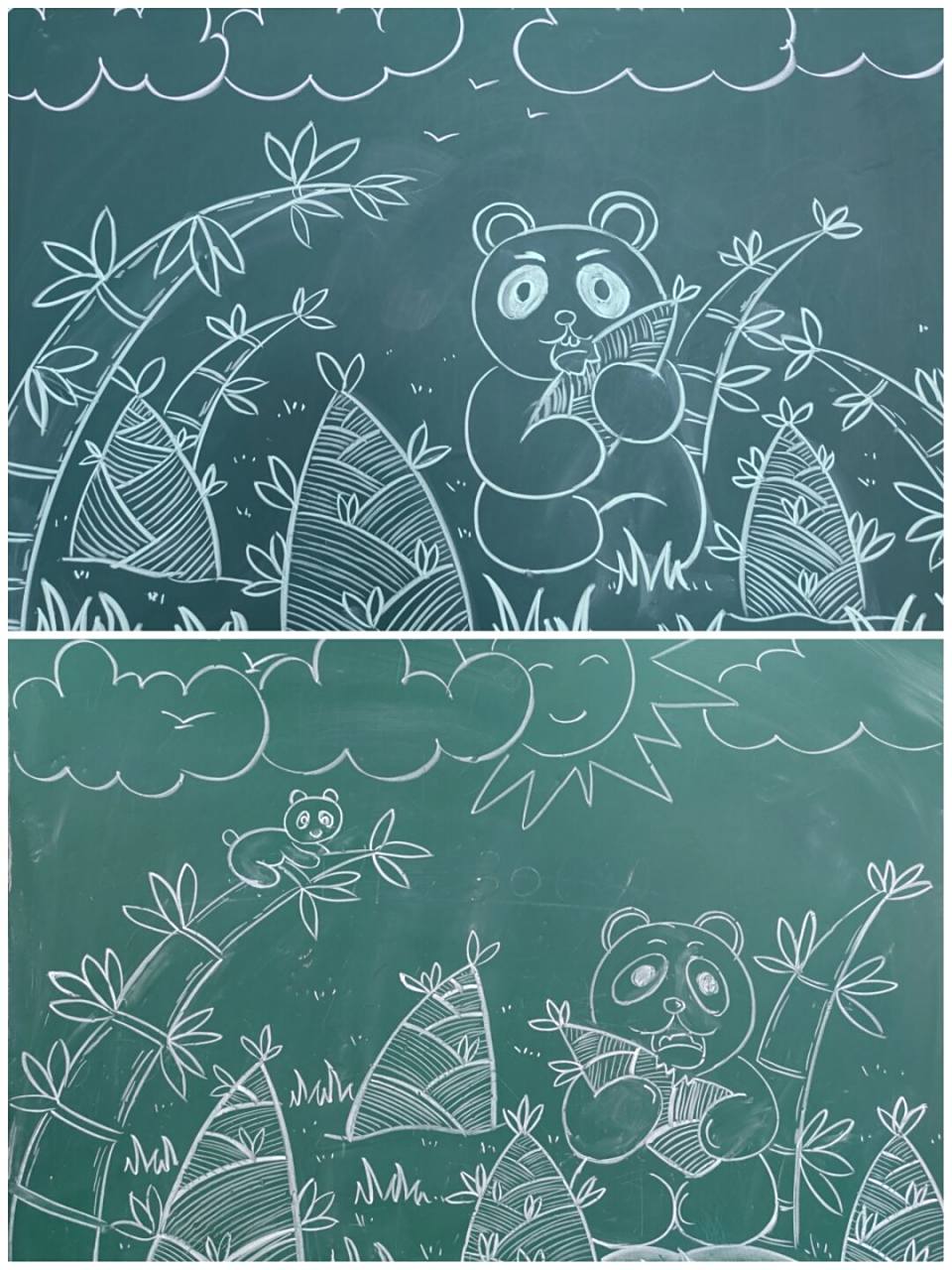 小学美术课|黑板粉笔画示范|动物儿童画 #小学美术# #黑板画# #粉笔画