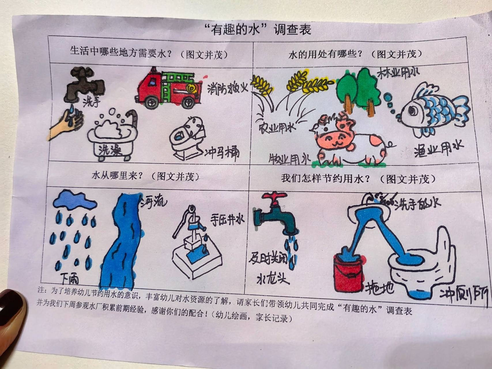 有趣的水 调查表 只负责画 孩子负责涂色