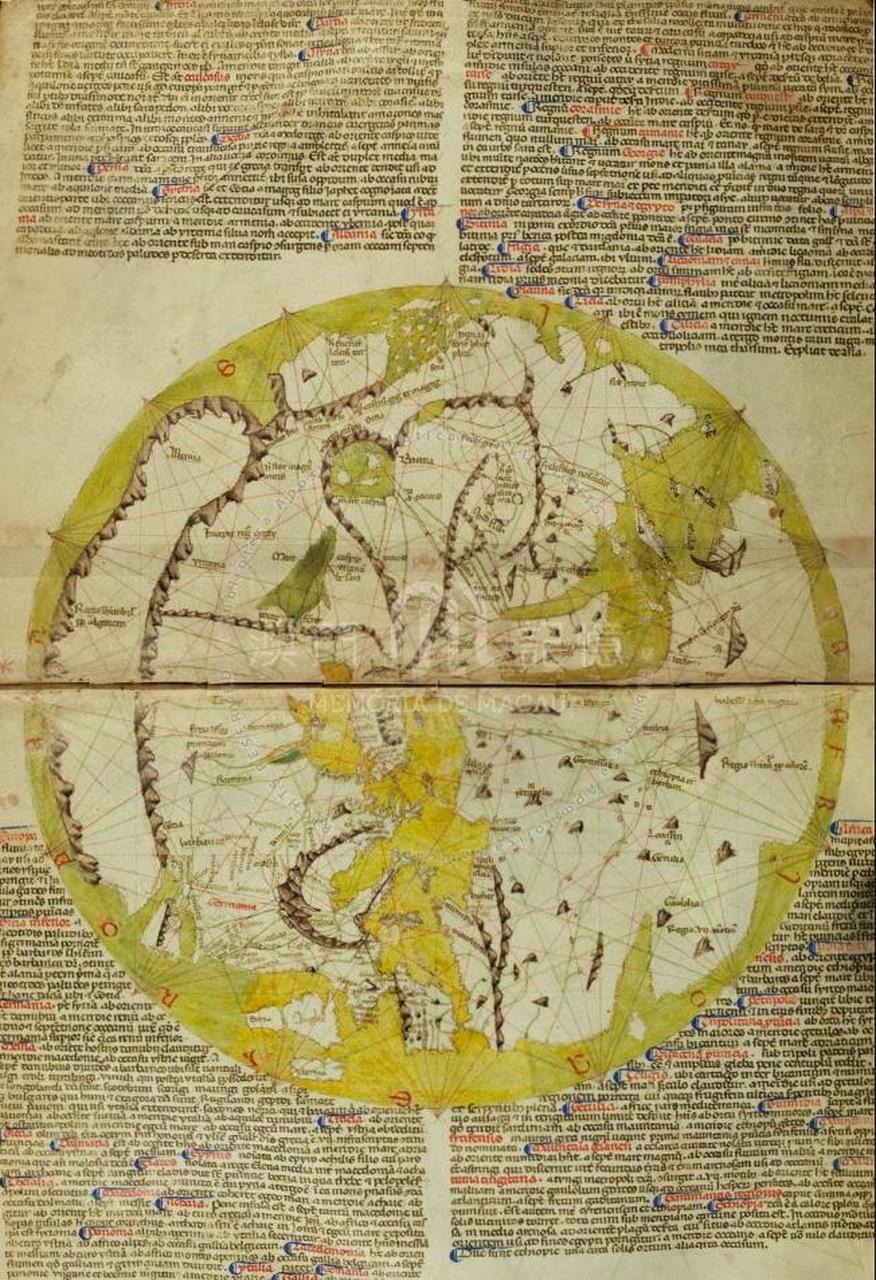 维斯孔蒂圆形世界地图,1320-1321年  本图的作者维斯孔蒂是最早的航海