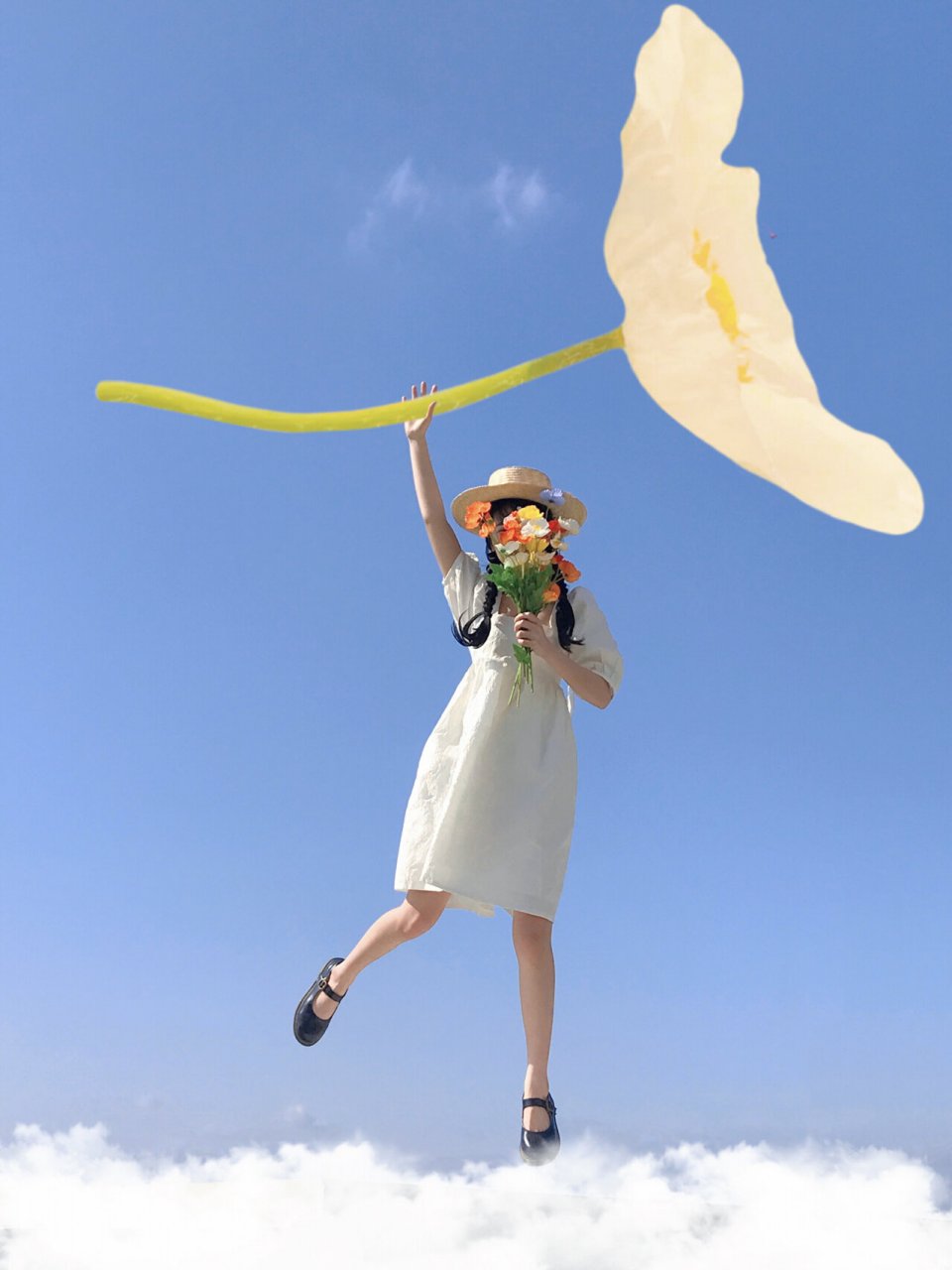 创意云朵天空借位p图教程 7815 春日踏青的时候太适合这样拍啦!