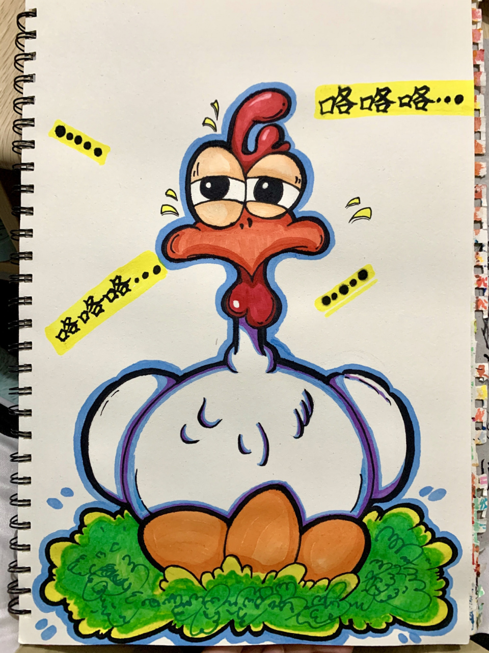 卡通简笔画(教程附步骤图) 下蛋的鸡临摹 鸡蛋建议还是用马克笔25号色