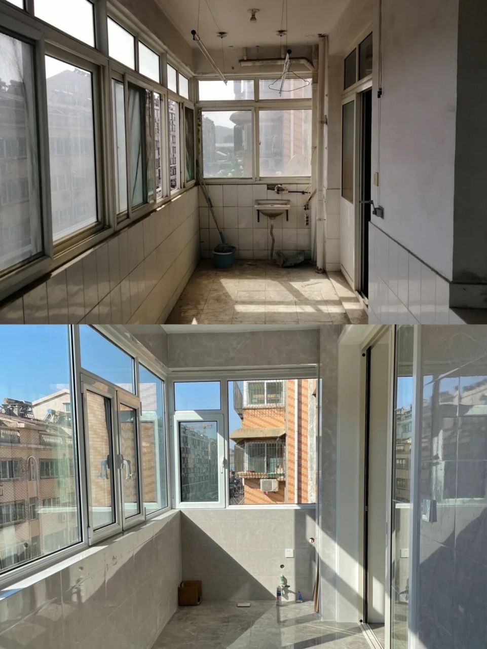 老旧小区翻新改造——阳台 老旧小区的好处就是有个7米长的大阳台