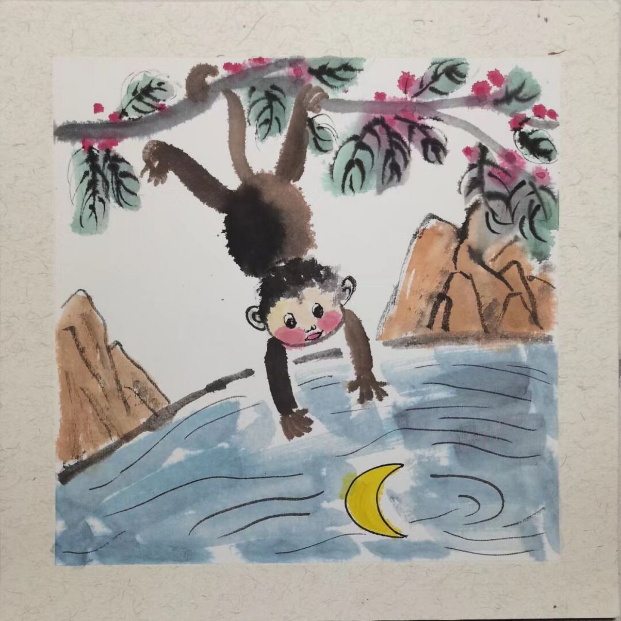 [害羞]适合6岁以上的小朋友学的儿童水墨画 课程主题:《猴子捞月》