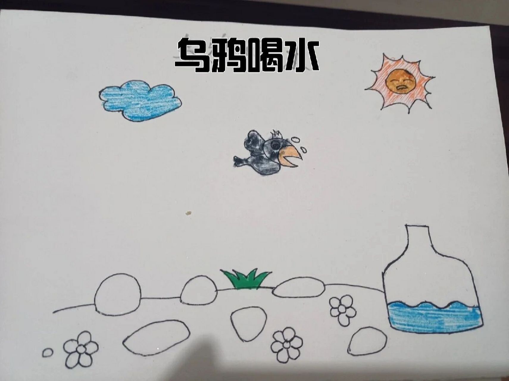幼儿园绘本(乌鸦喝水) 有一只乌鸦口渴了,到处找水喝.