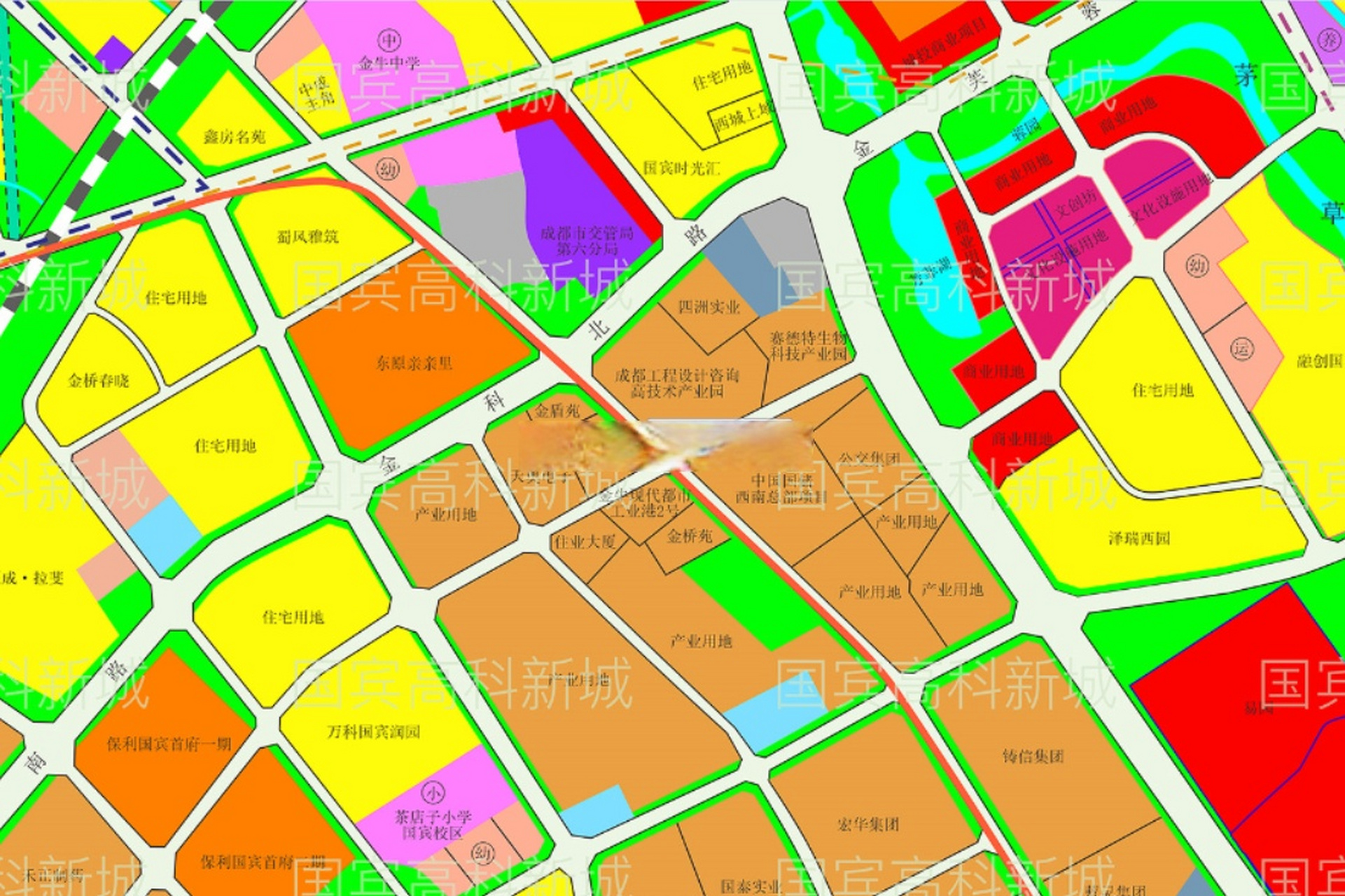 国宾板块最新规划示意图(2023年2月),包括天府艺术公园片区,金牛坝