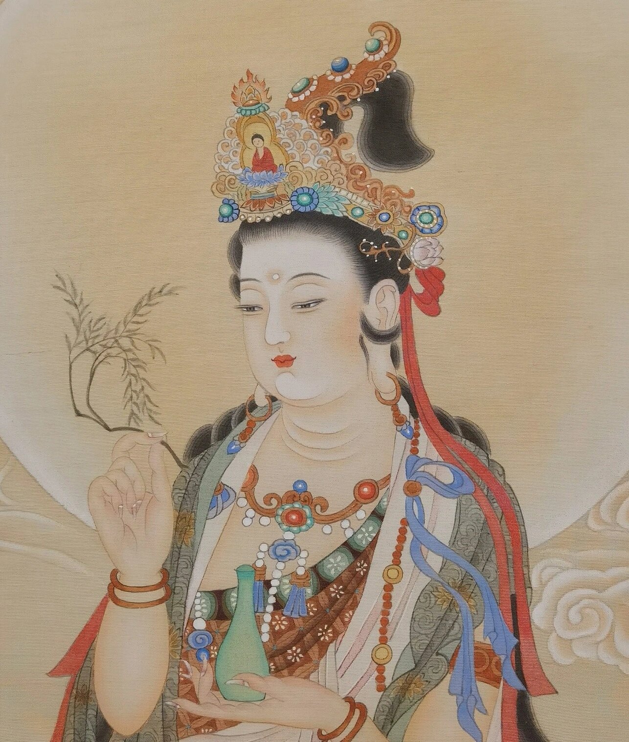 工笔国画 佛像 柳枝观音