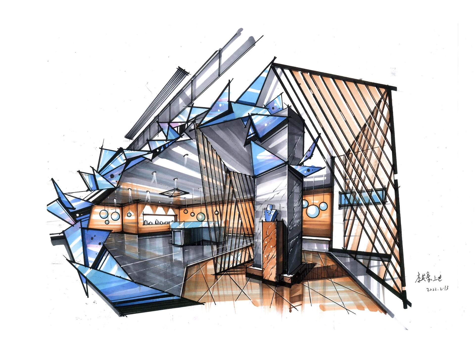 小型商业展示空间手绘效果图 好久没更新了,冒个泡