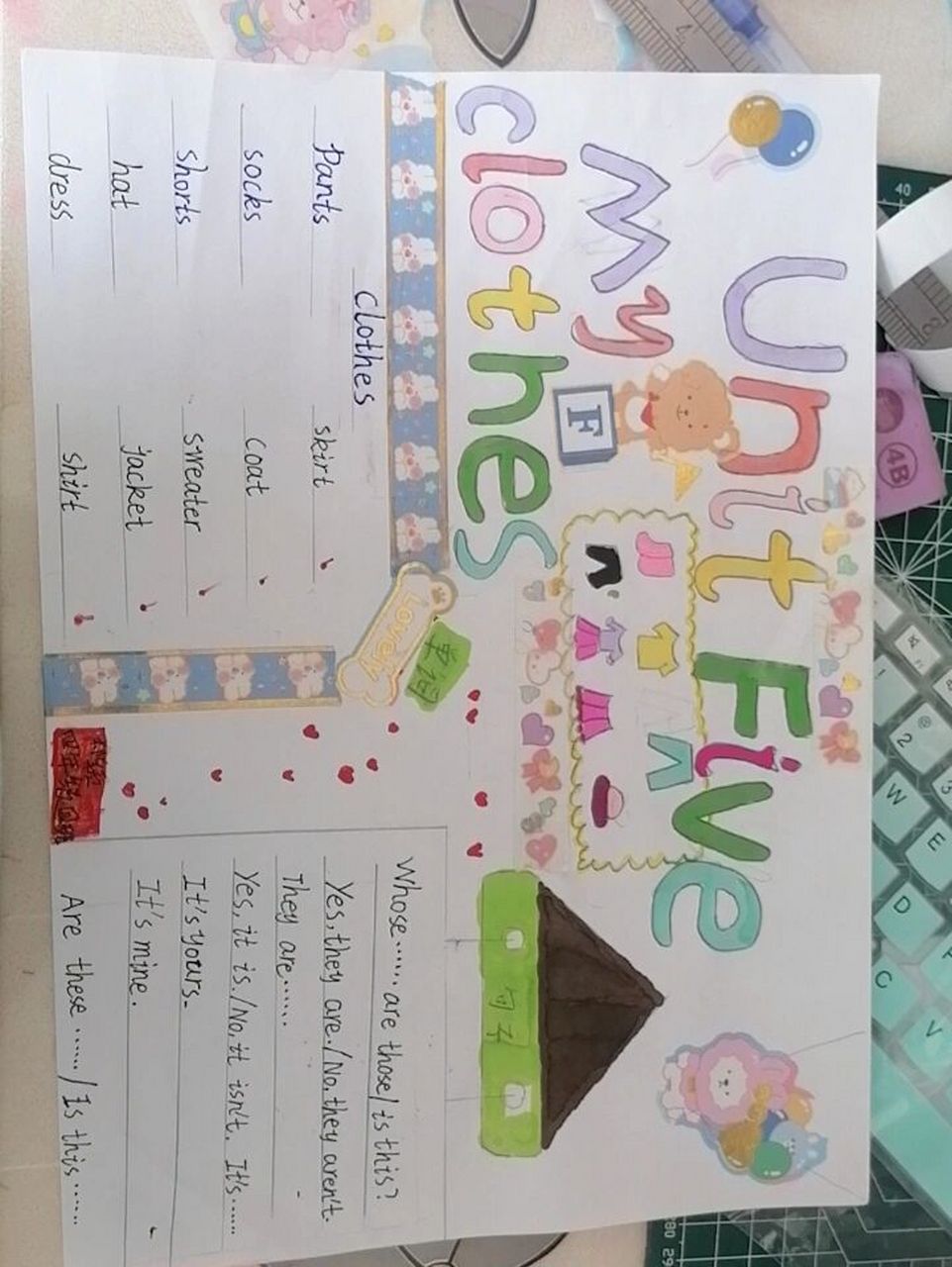 四年级下册第五单元英语手抄报 本作者画的不太好看