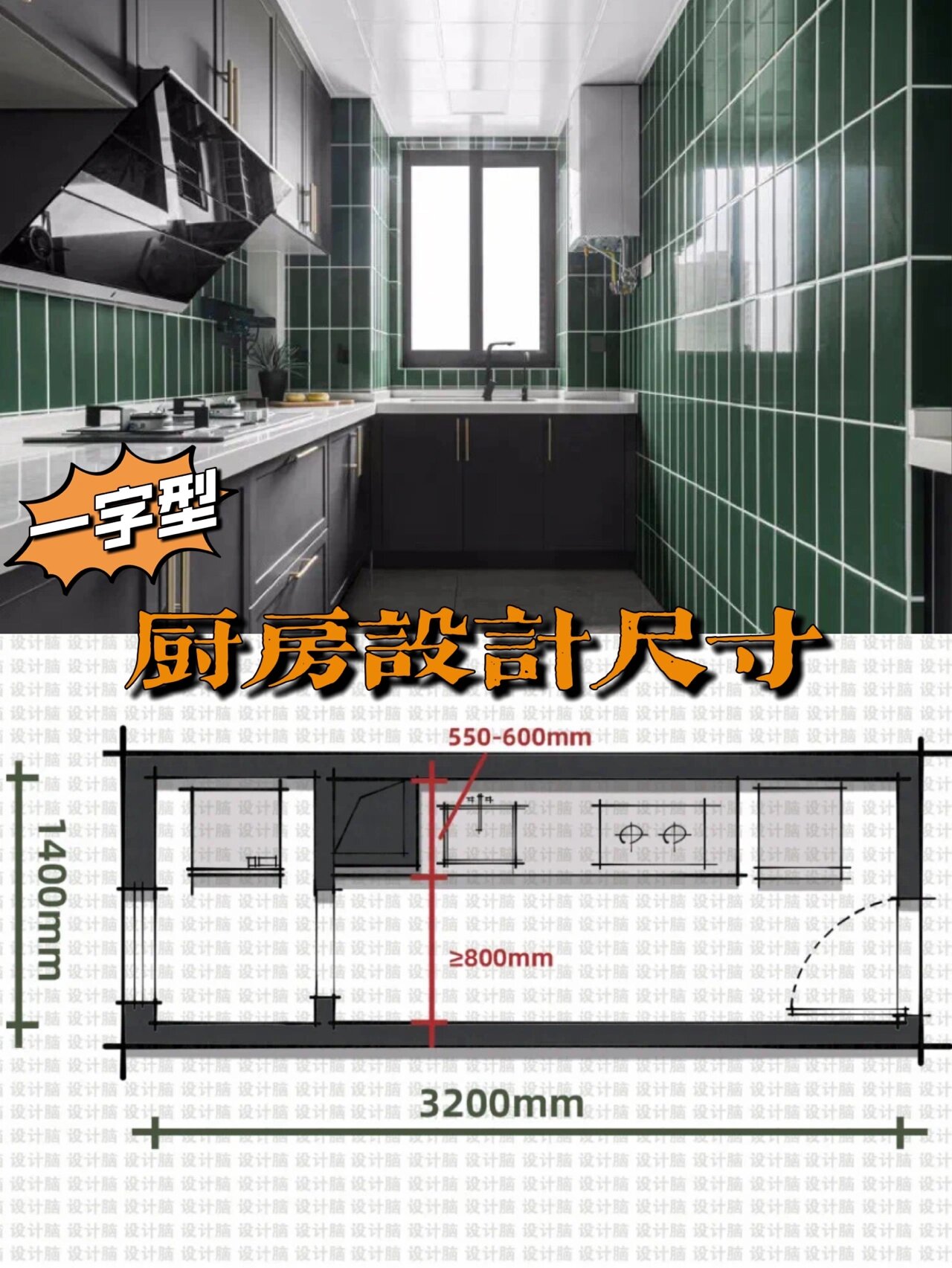 一字型厨房设计尺寸|收藏备用