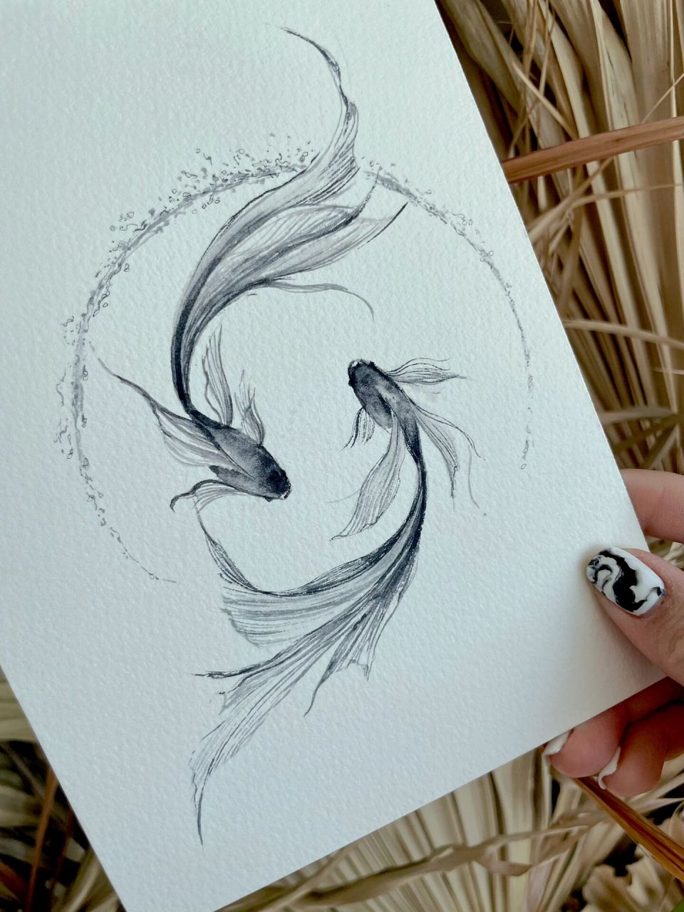 水墨鱼纹身图案手稿图片