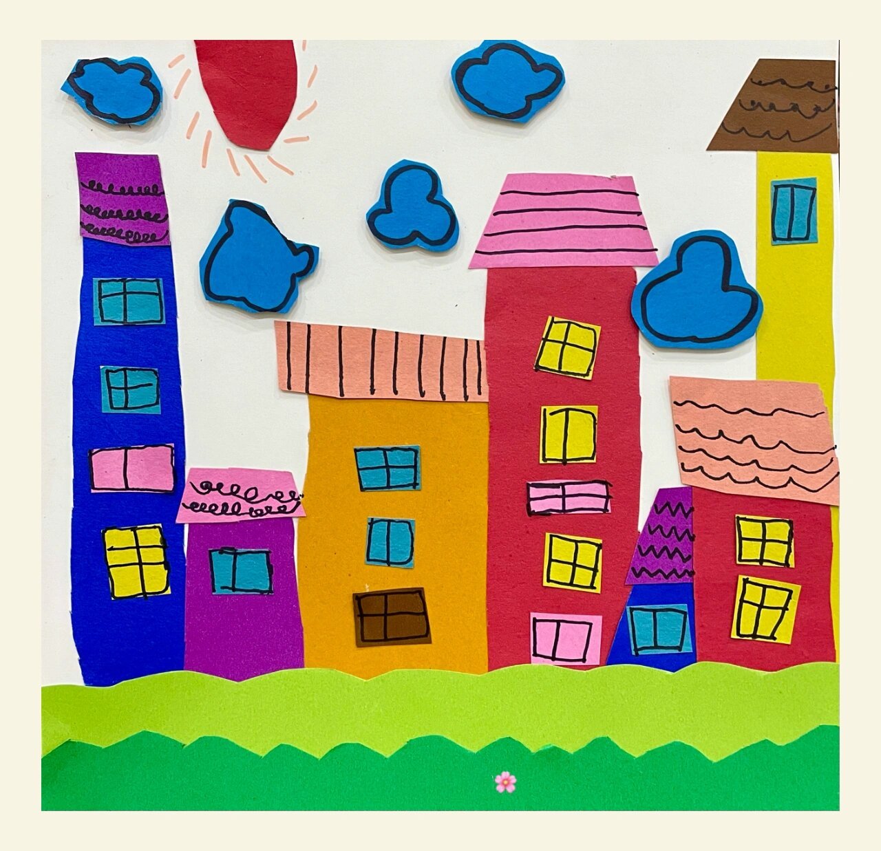 儿童画分享9015剪贴画房子 用彩色卡纸拼接而成的房子 图1是跟小